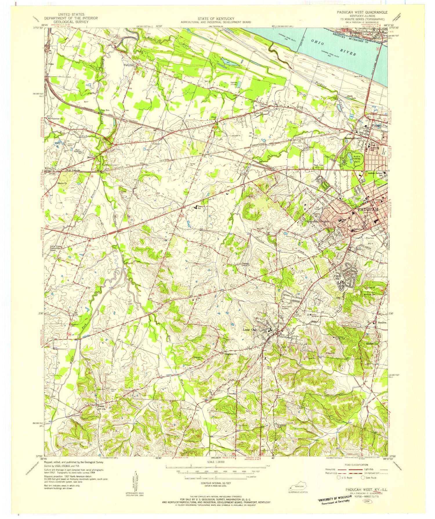Classic USGS Paducah West Kentucky 7.5'x7.5' Topo Map Image
