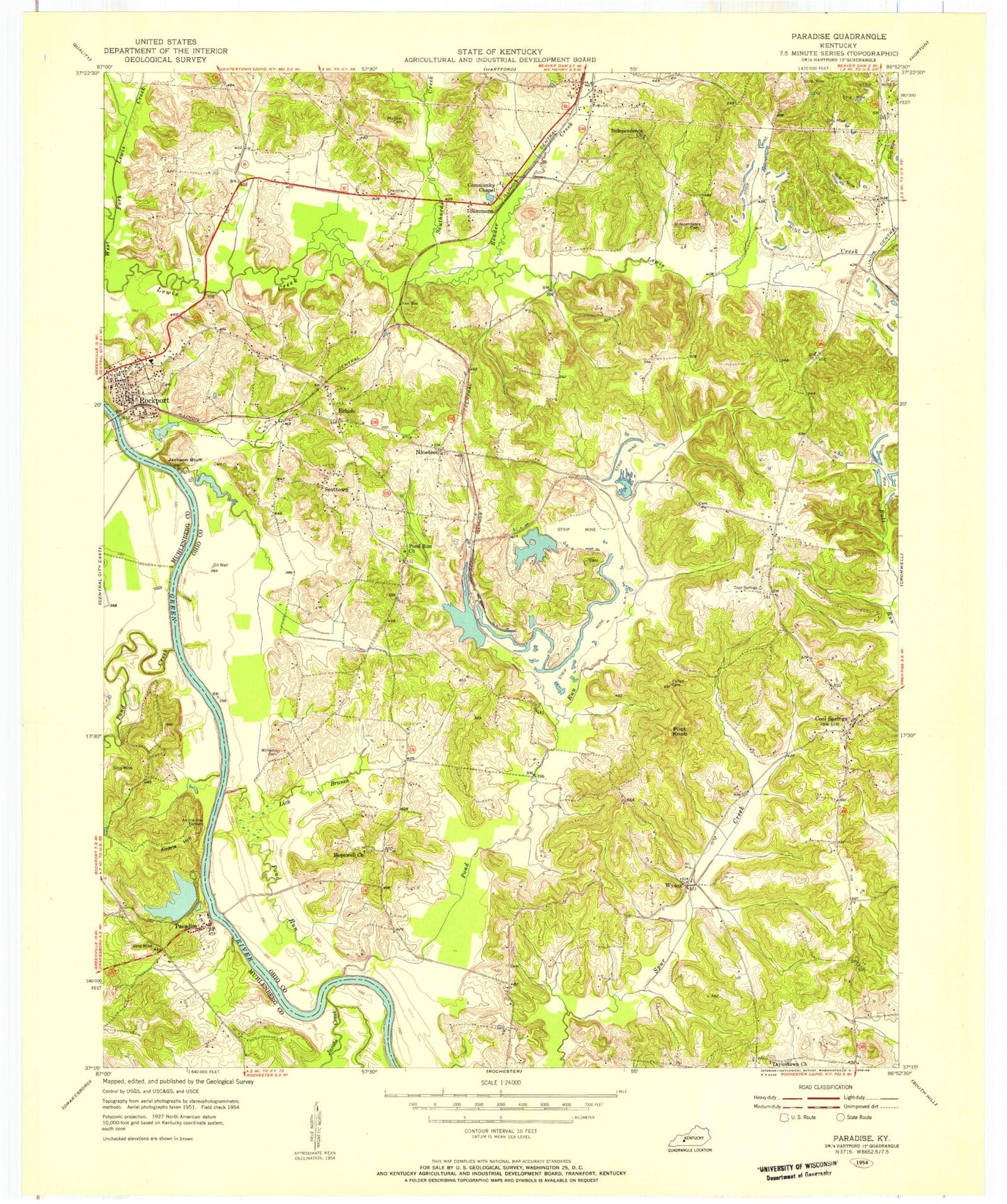 Classic USGS Paradise Kentucky 7.5'x7.5' Topo Map Image