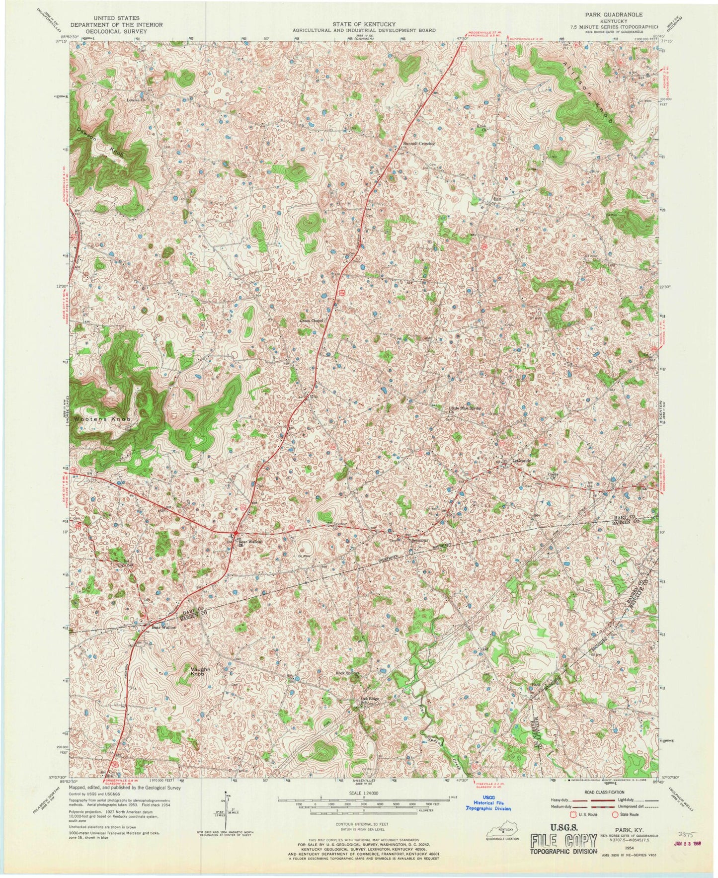 Classic USGS Park Kentucky 7.5'x7.5' Topo Map Image