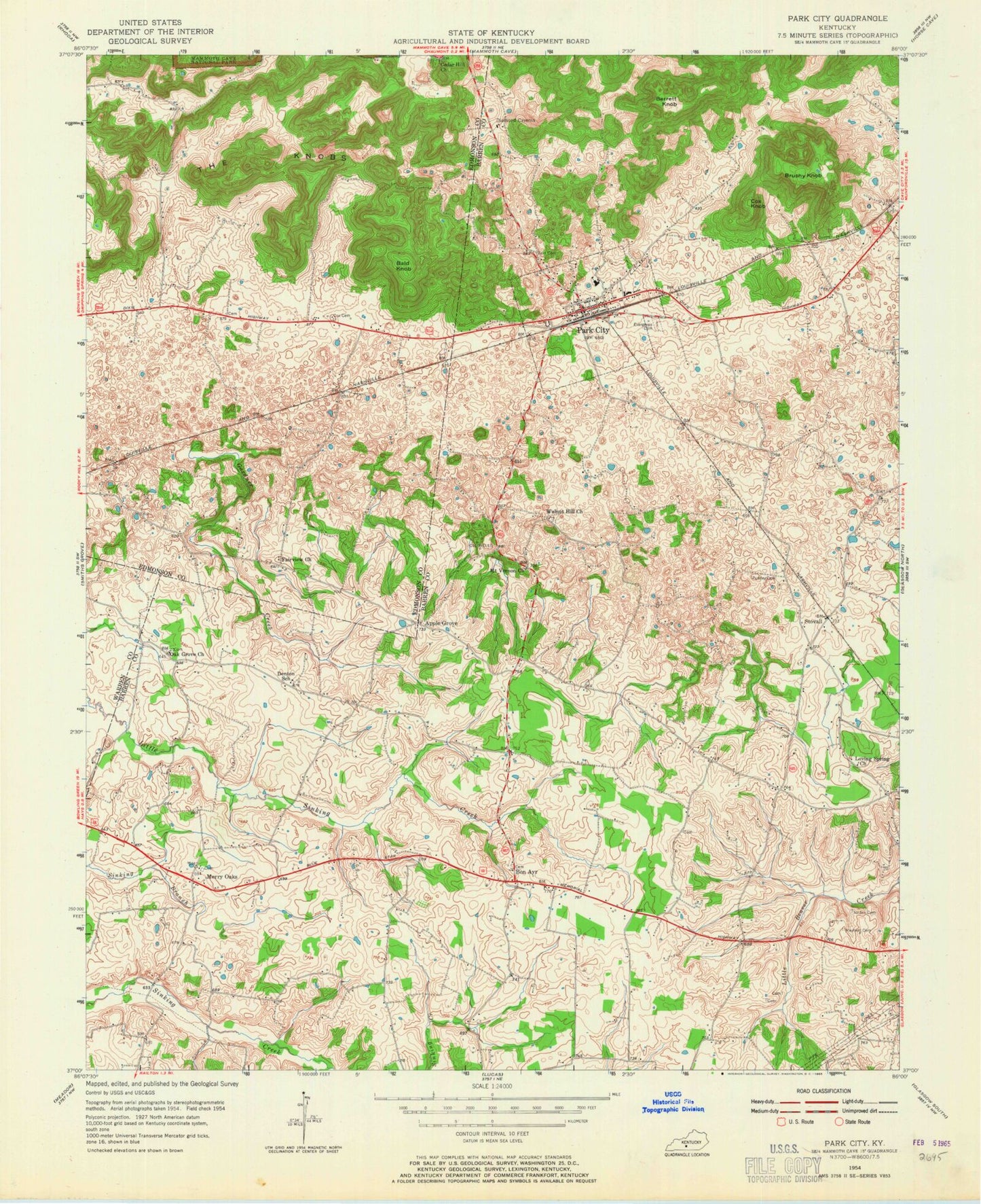 Classic USGS Park City Kentucky 7.5'x7.5' Topo Map Image