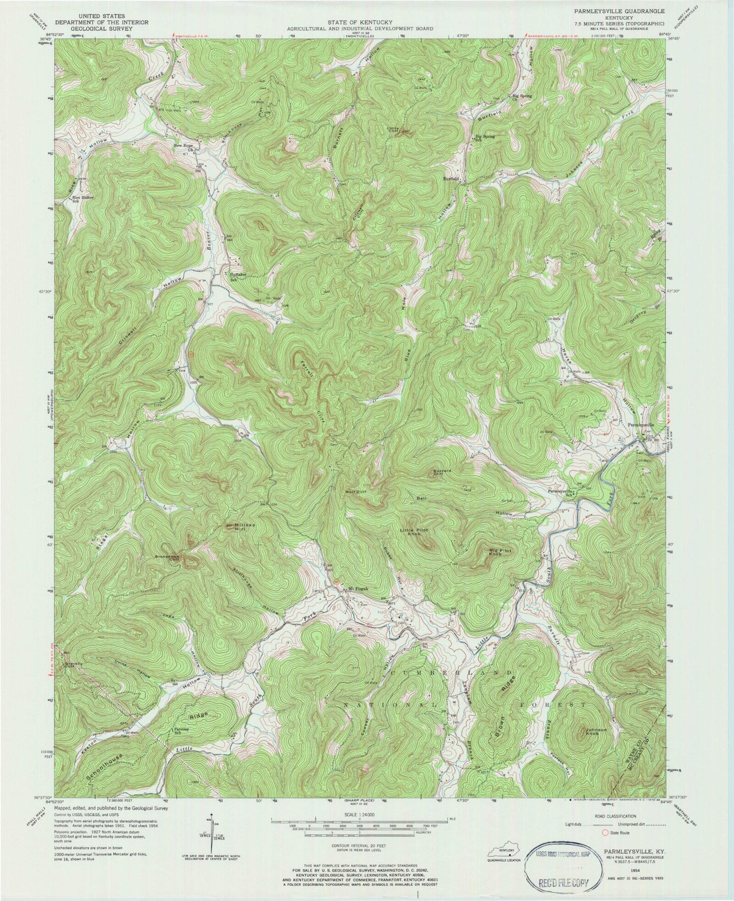 Classic USGS Parmleysville Kentucky 7.5'x7.5' Topo Map Image