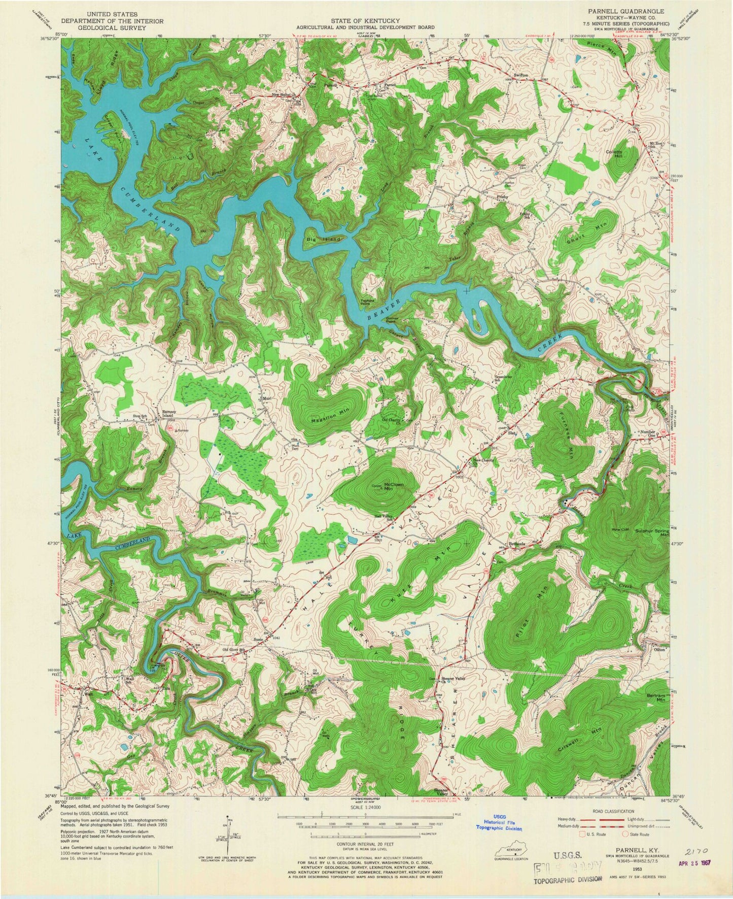Classic USGS Parnell Kentucky 7.5'x7.5' Topo Map Image