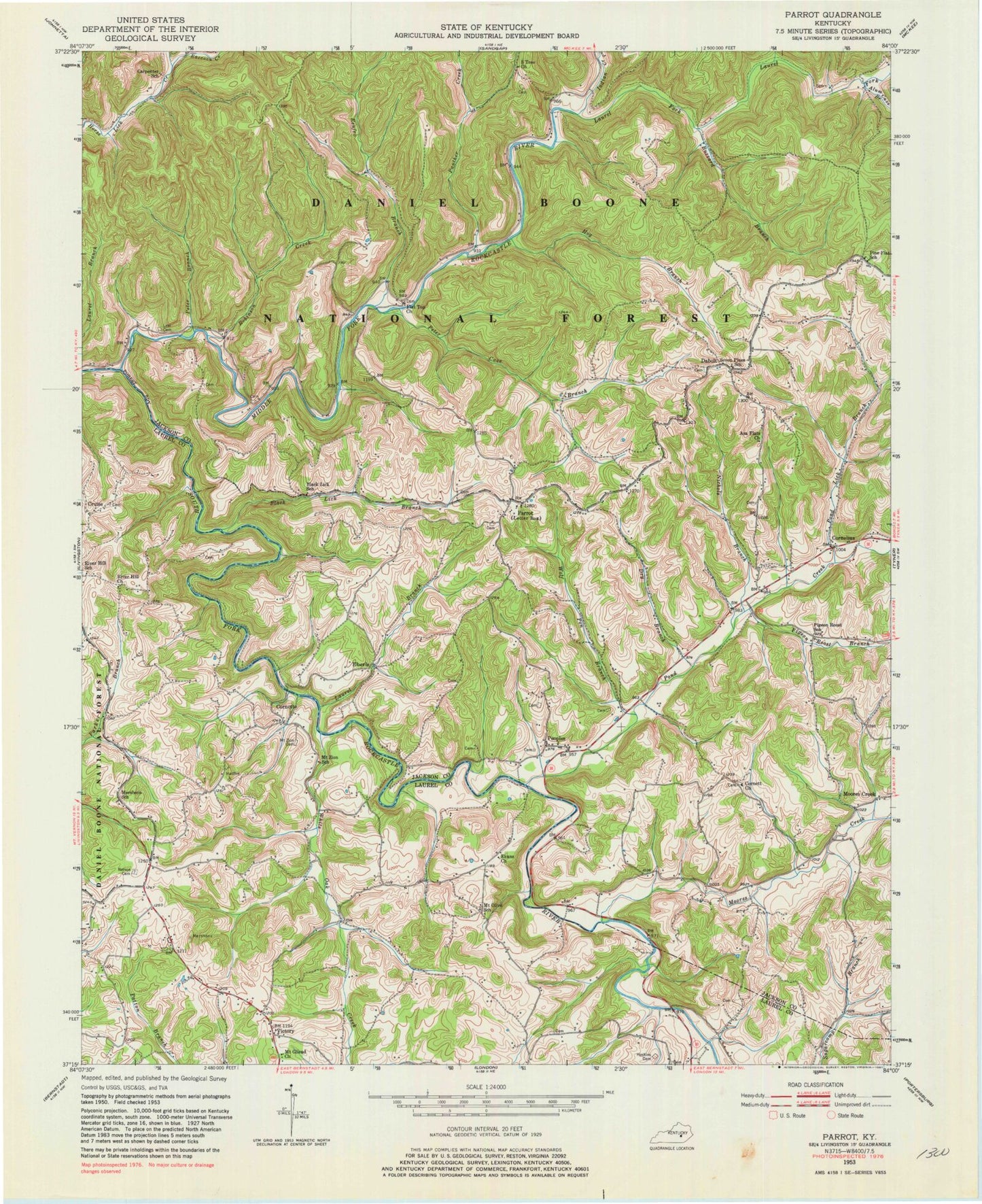Classic USGS Parrot Kentucky 7.5'x7.5' Topo Map Image
