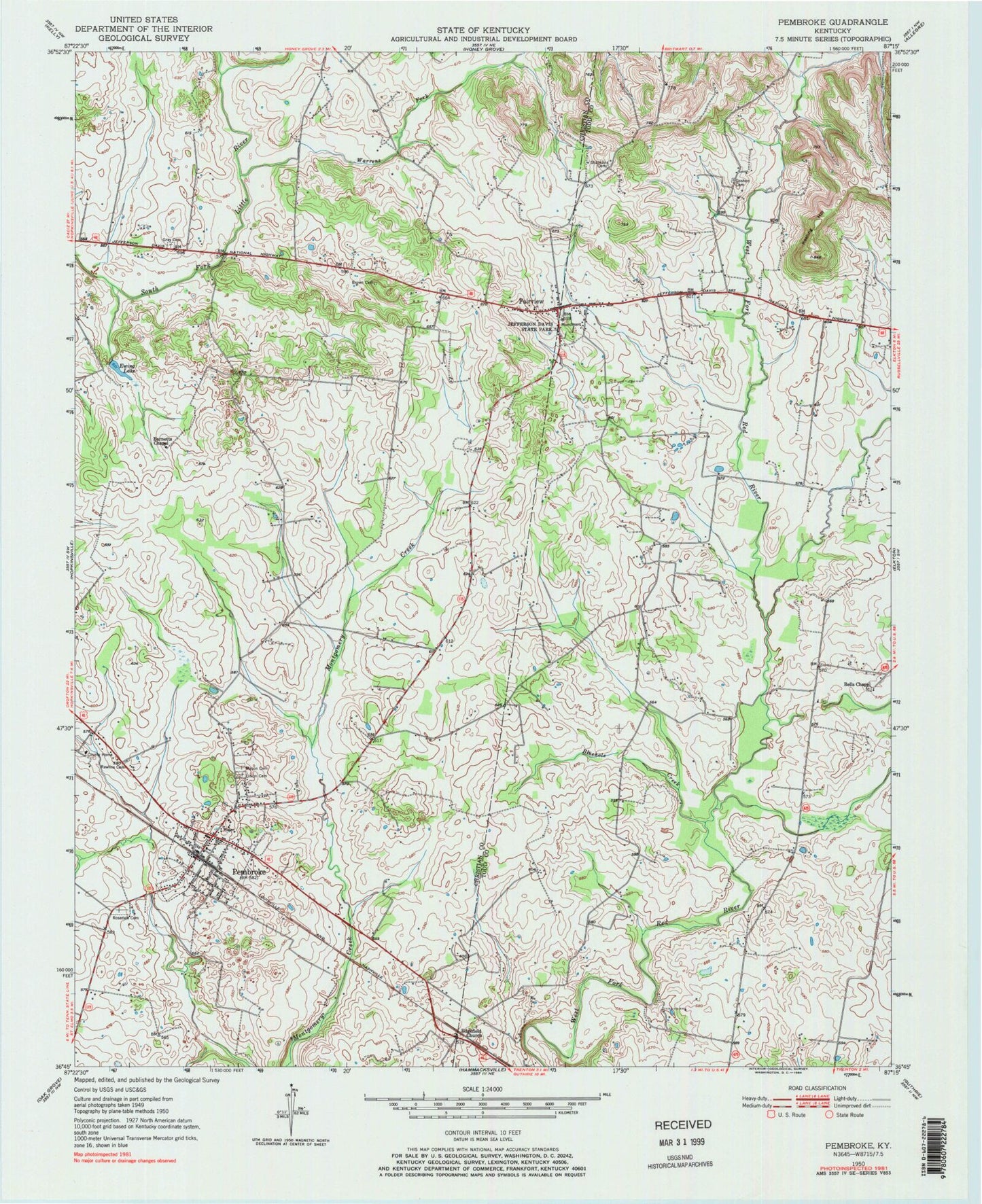 Classic USGS Pembroke Kentucky 7.5'x7.5' Topo Map Image