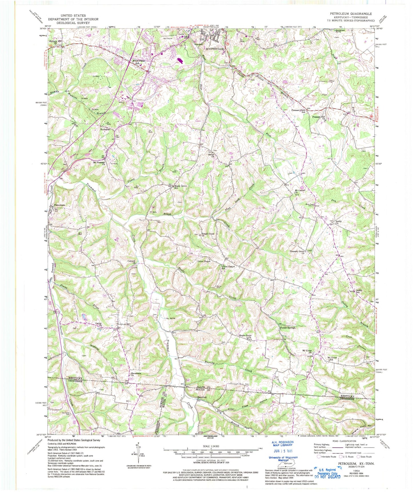 Classic USGS Petroleum Kentucky 7.5'x7.5' Topo Map Image