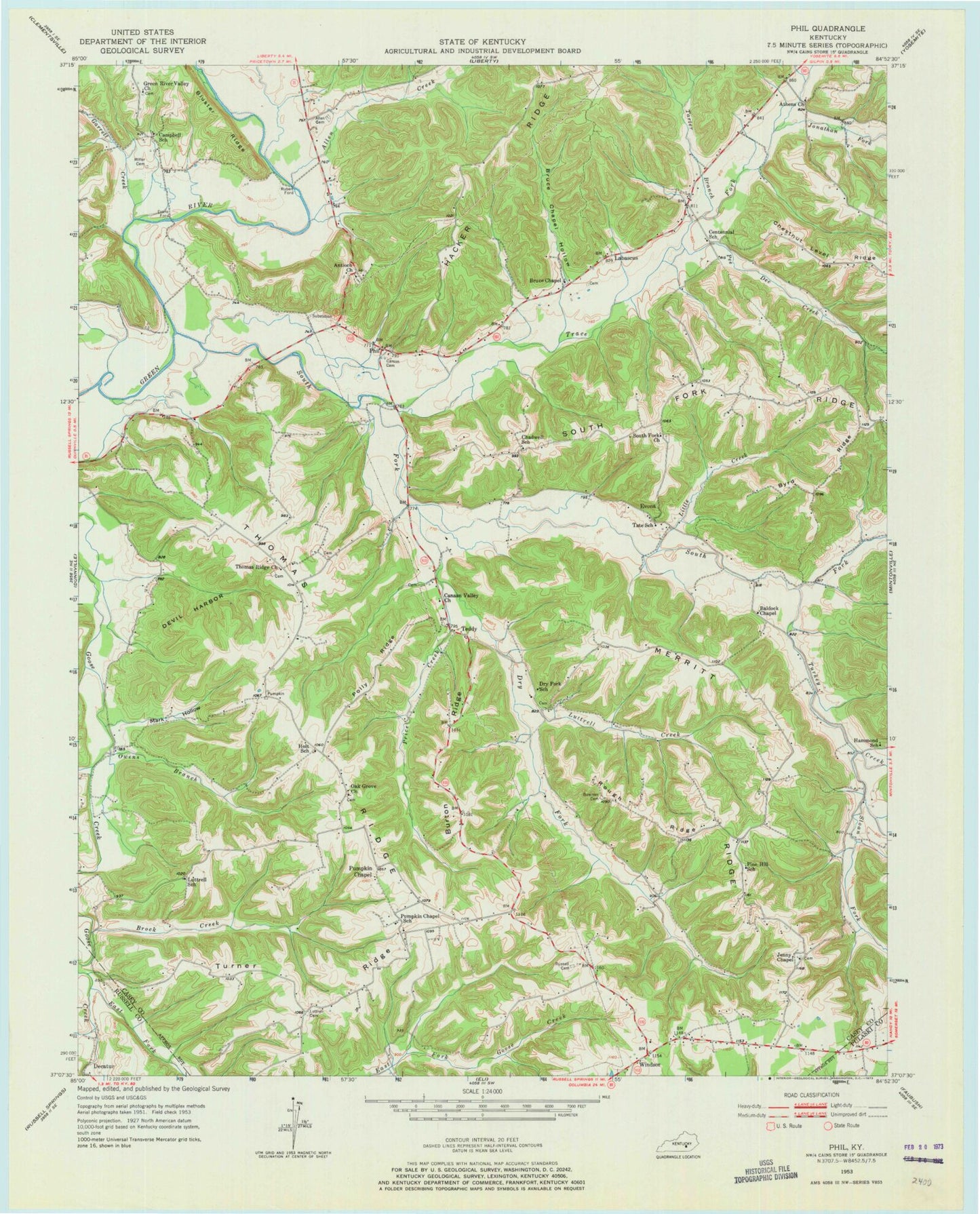 Classic USGS Phil Kentucky 7.5'x7.5' Topo Map Image