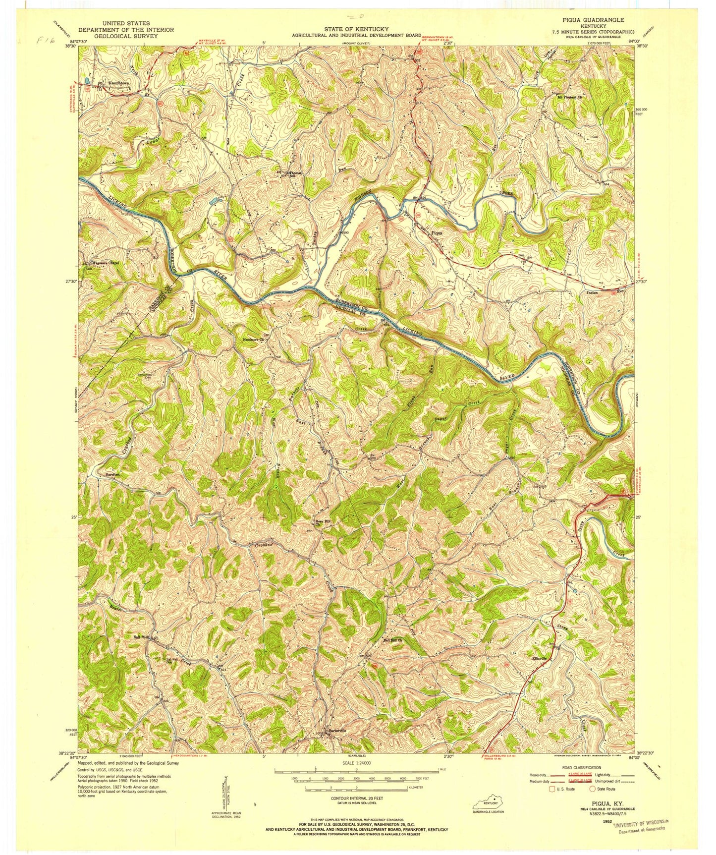 Classic USGS Piqua Kentucky 7.5'x7.5' Topo Map Image
