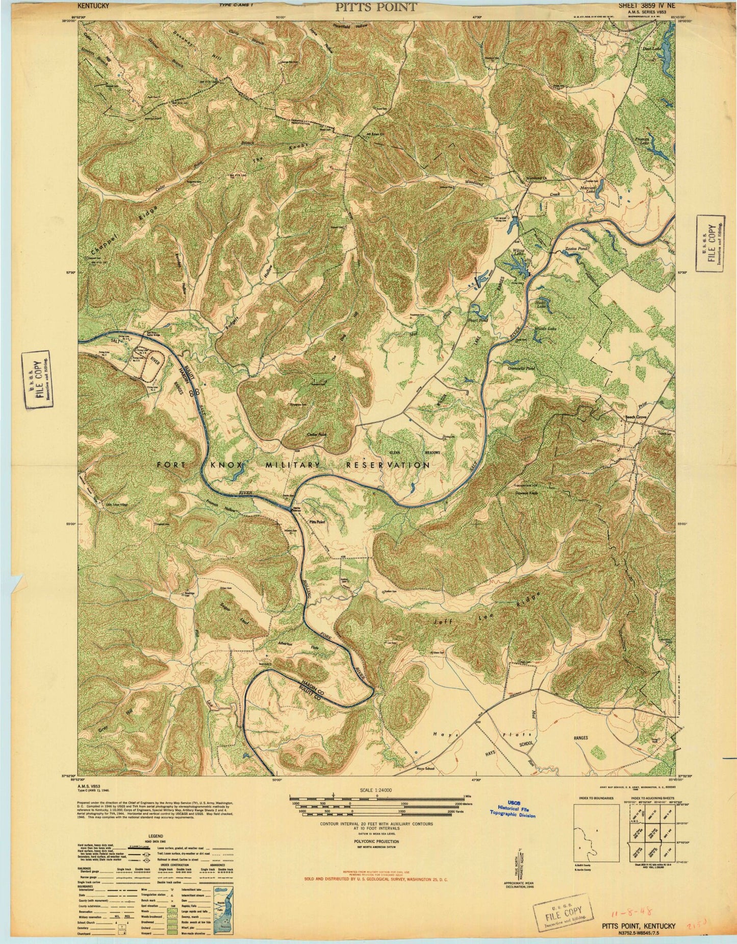 Classic USGS Pitts Point Kentucky 7.5'x7.5' Topo Map Image
