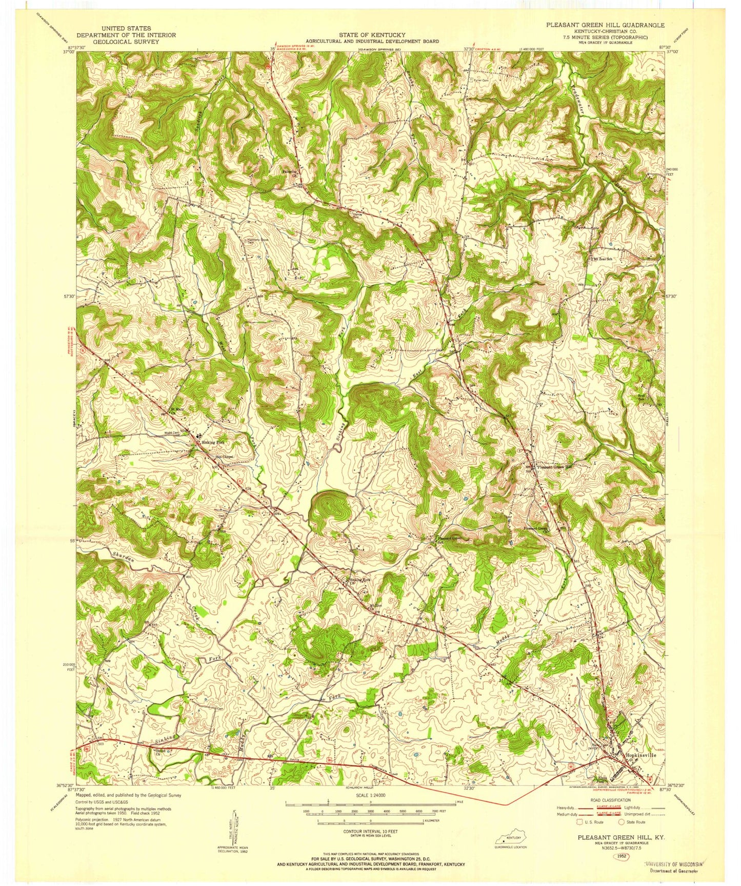 Classic USGS Pleasant Green Hill Kentucky 7.5'x7.5' Topo Map Image