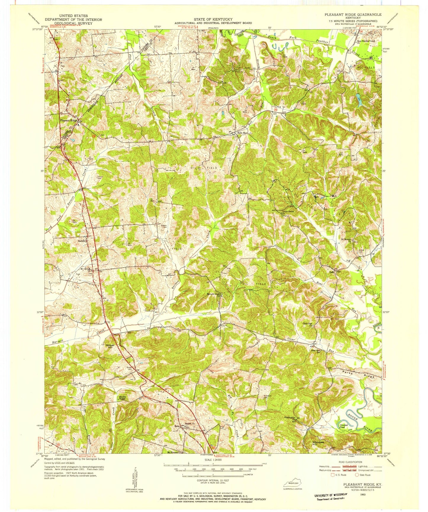Classic USGS Pleasant Ridge Kentucky 7.5'x7.5' Topo Map Image
