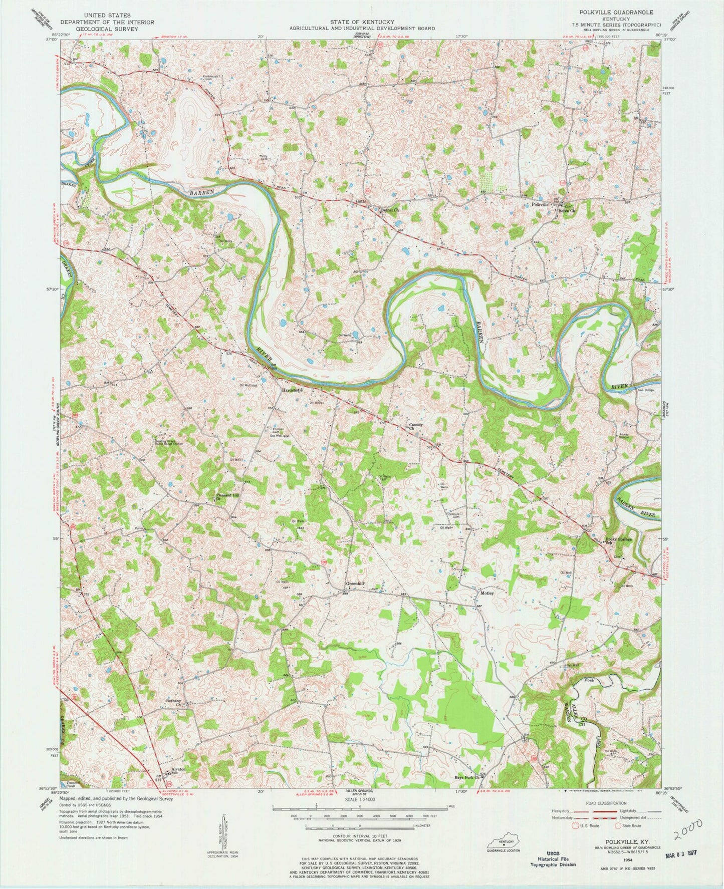 Classic USGS Polkville Kentucky 7.5'x7.5' Topo Map Image