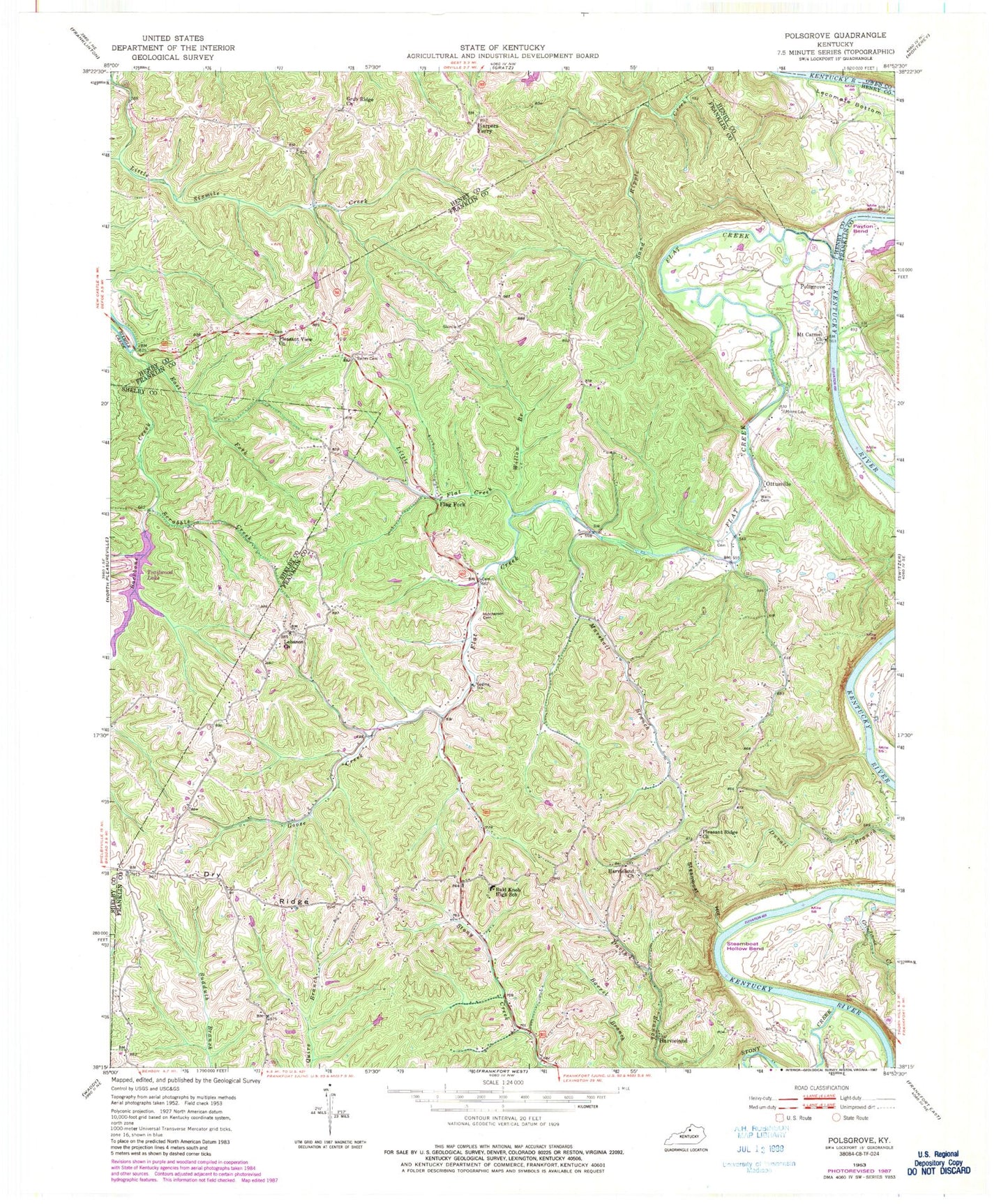 Classic USGS Polsgrove Kentucky 7.5'x7.5' Topo Map Image