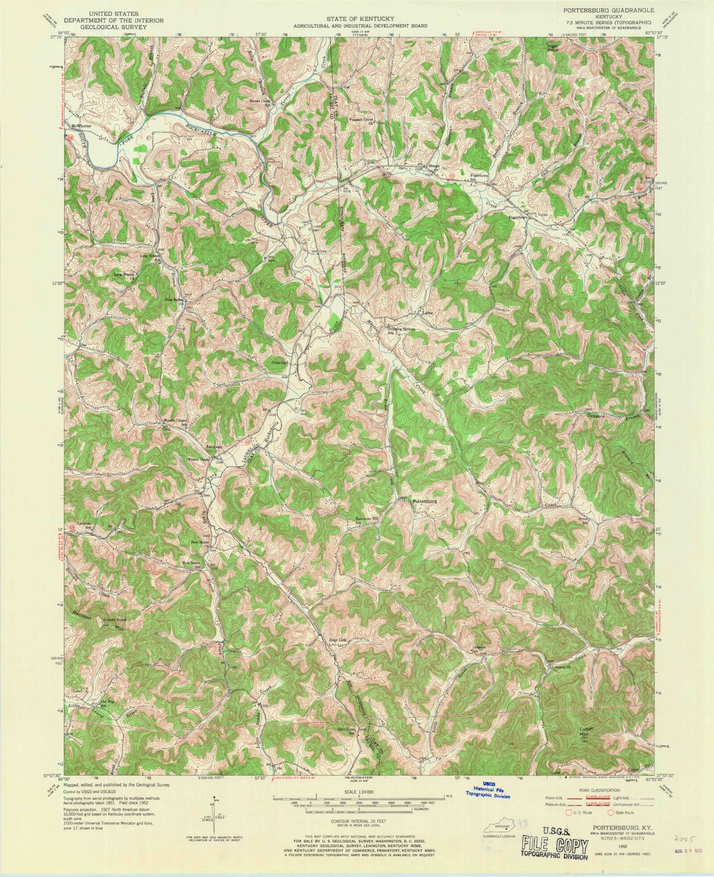 Classic USGS Portersburg Kentucky 7.5'x7.5' Topo Map Image