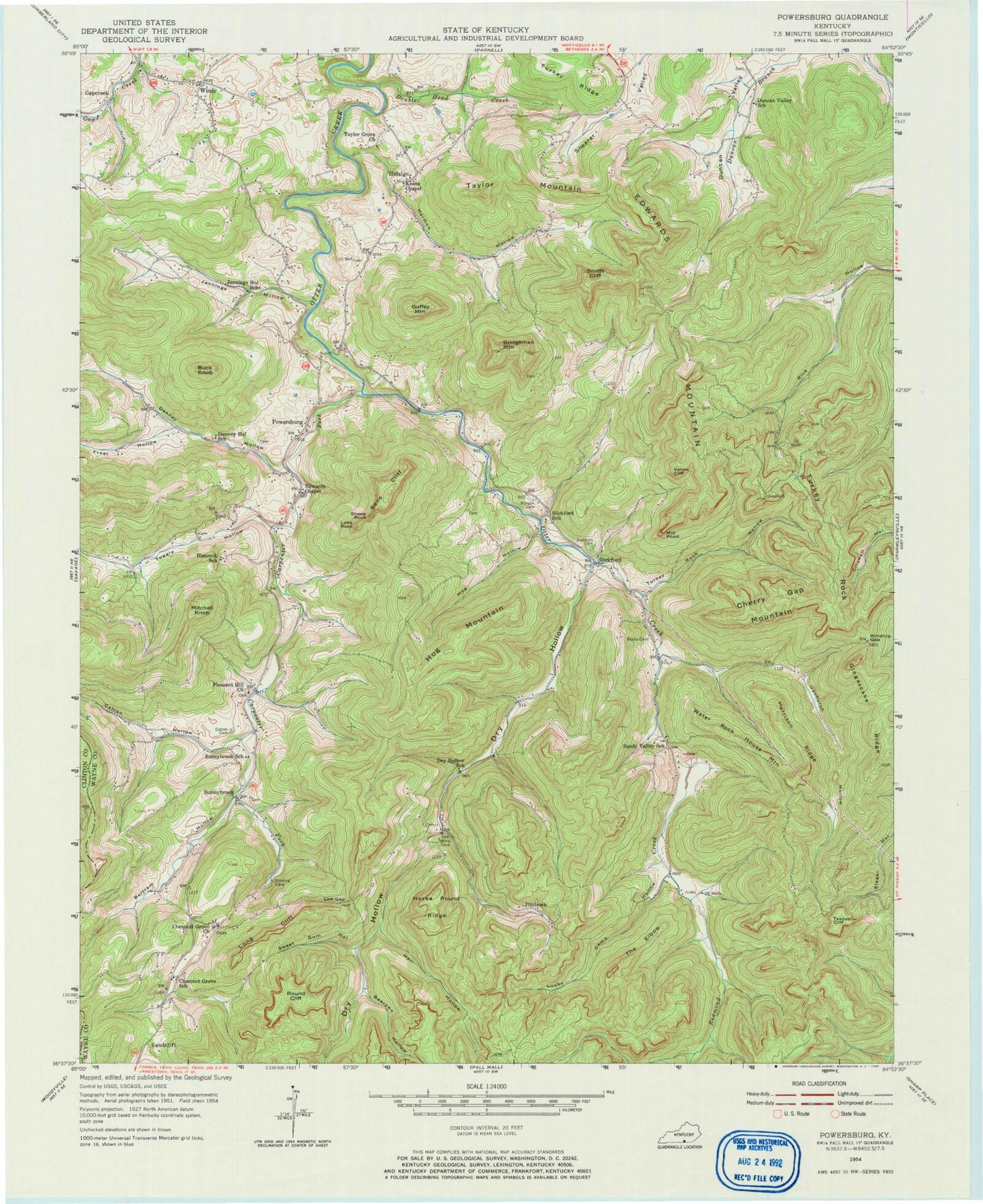 Classic USGS Powersburg Kentucky 7.5'x7.5' Topo Map Image