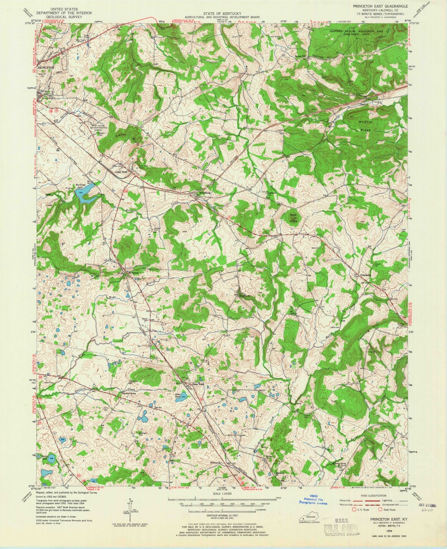 Classic USGS Princeton East Kentucky 7.5'x7.5' Topo Map Image