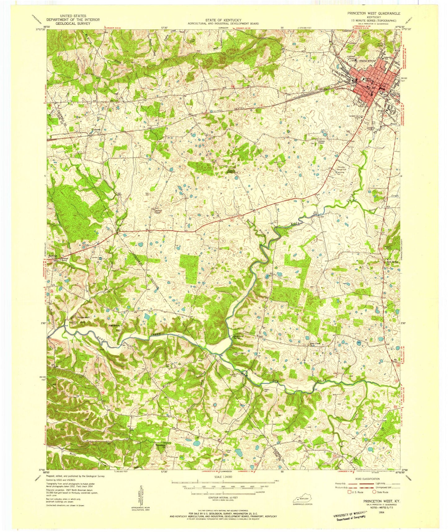 Classic USGS Princeton West Kentucky 7.5'x7.5' Topo Map Image