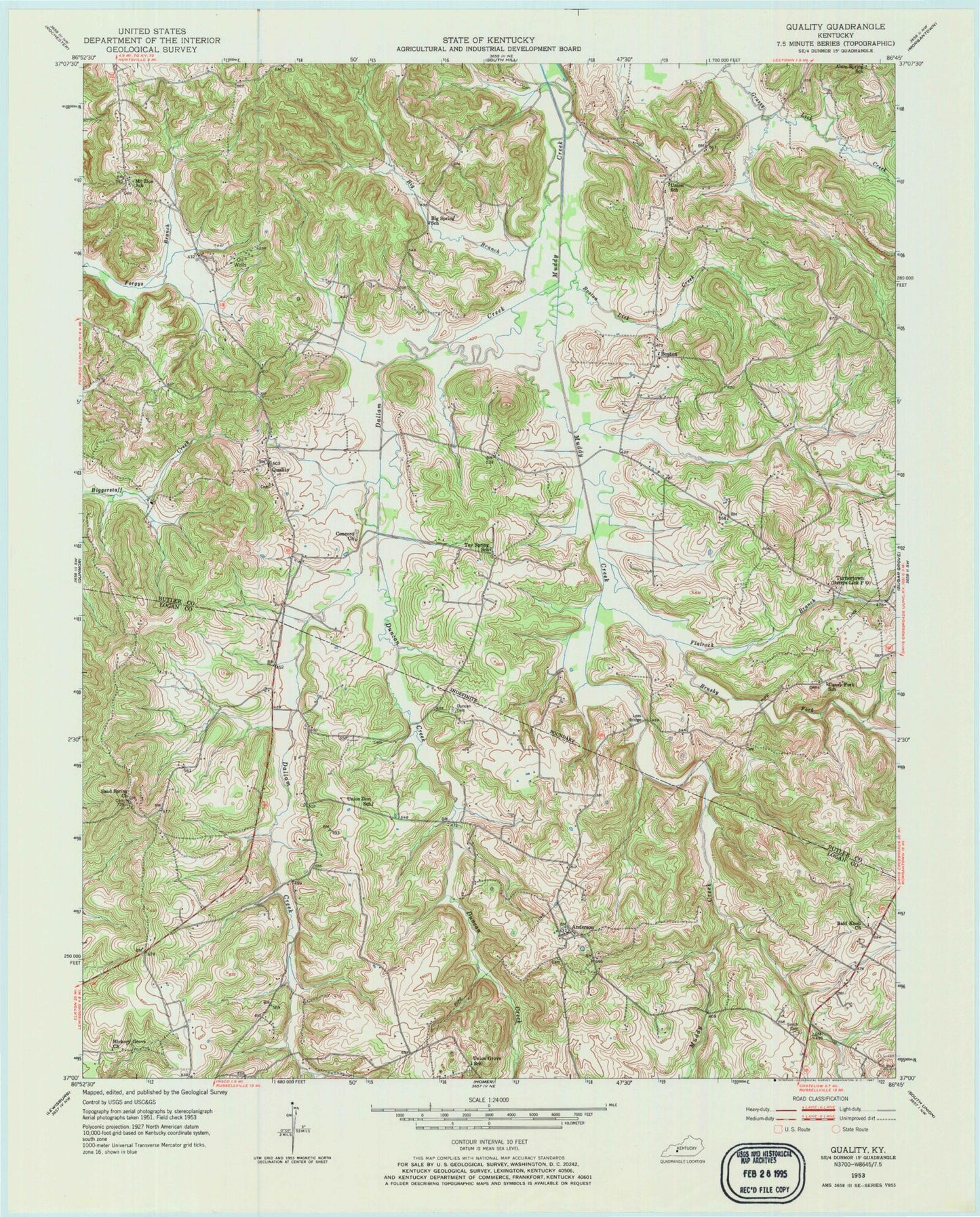 Classic USGS Quality Kentucky 7.5'x7.5' Topo Map Image