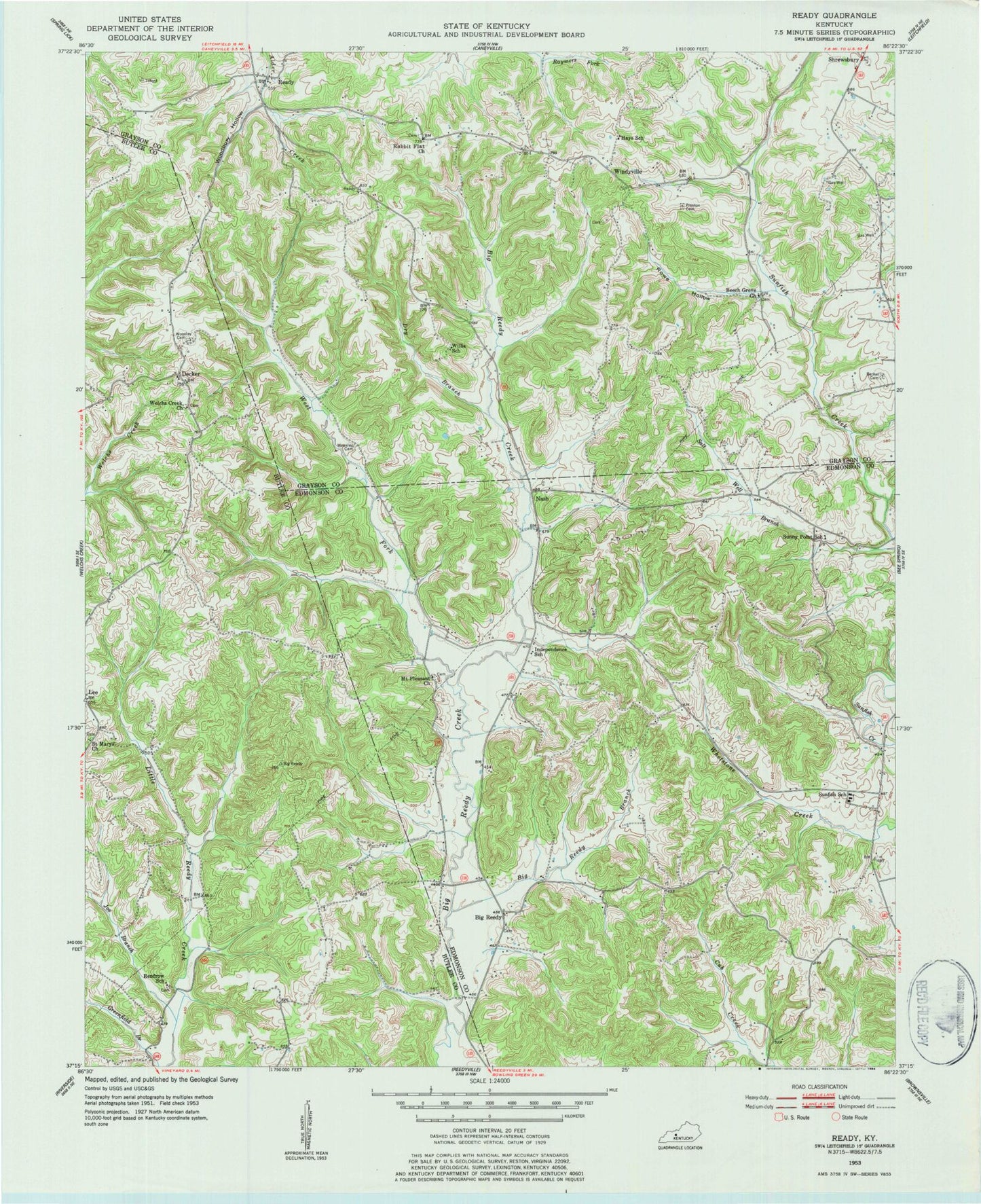 Classic USGS Ready Kentucky 7.5'x7.5' Topo Map Image