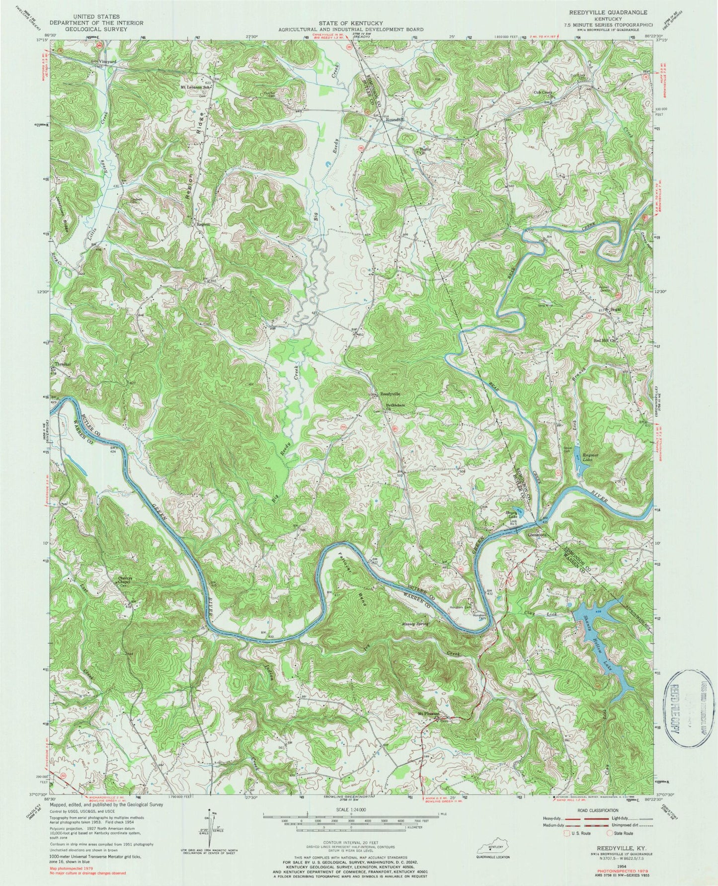 Classic USGS Reedyville Kentucky 7.5'x7.5' Topo Map Image