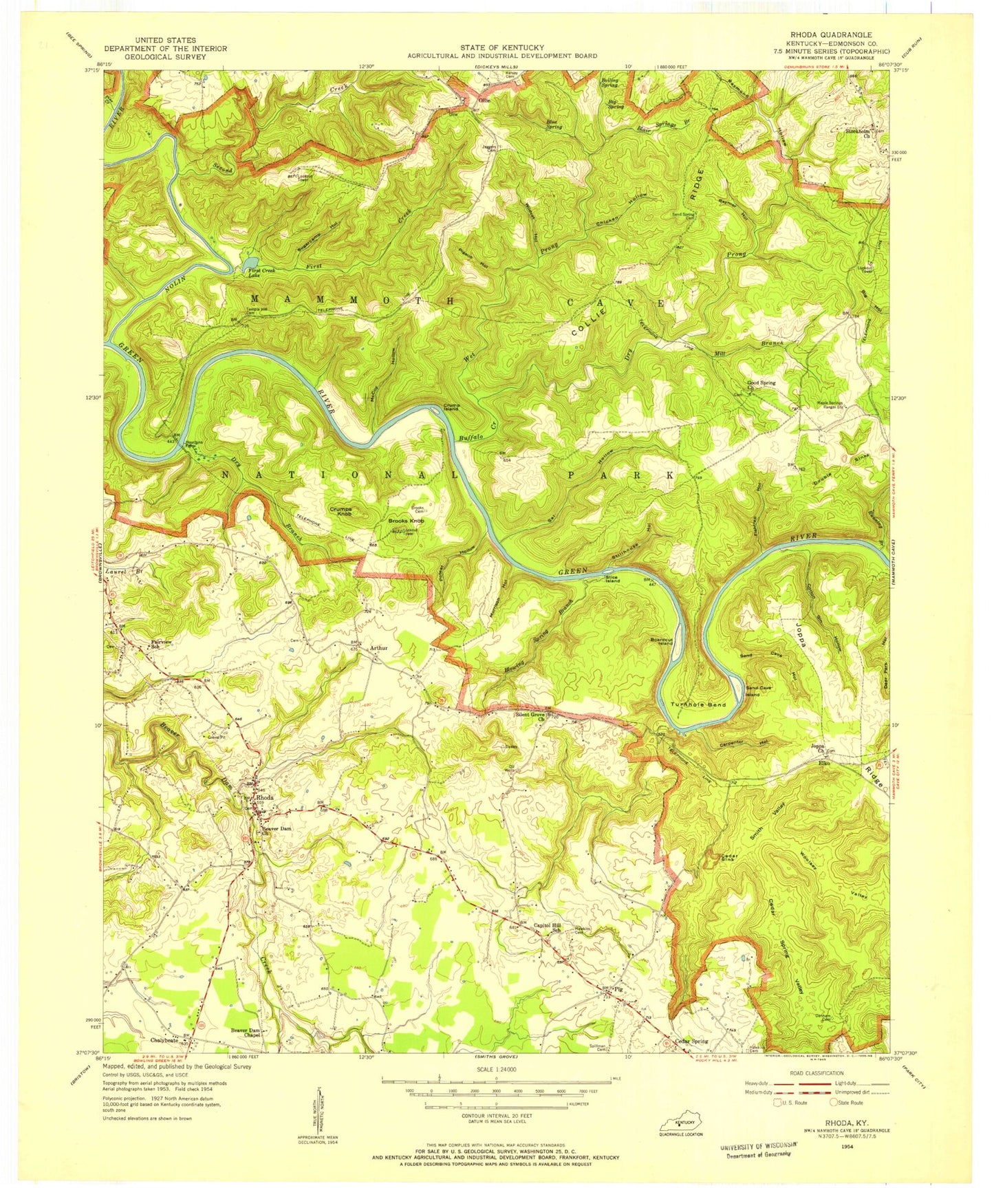 Classic USGS Rhoda Kentucky 7.5'x7.5' Topo Map Image