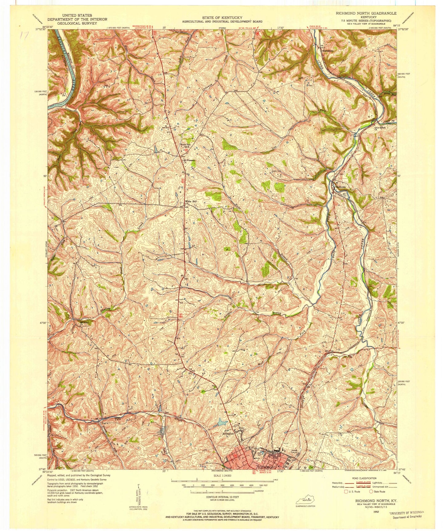 Classic USGS Richmond North Kentucky 7.5'x7.5' Topo Map Image