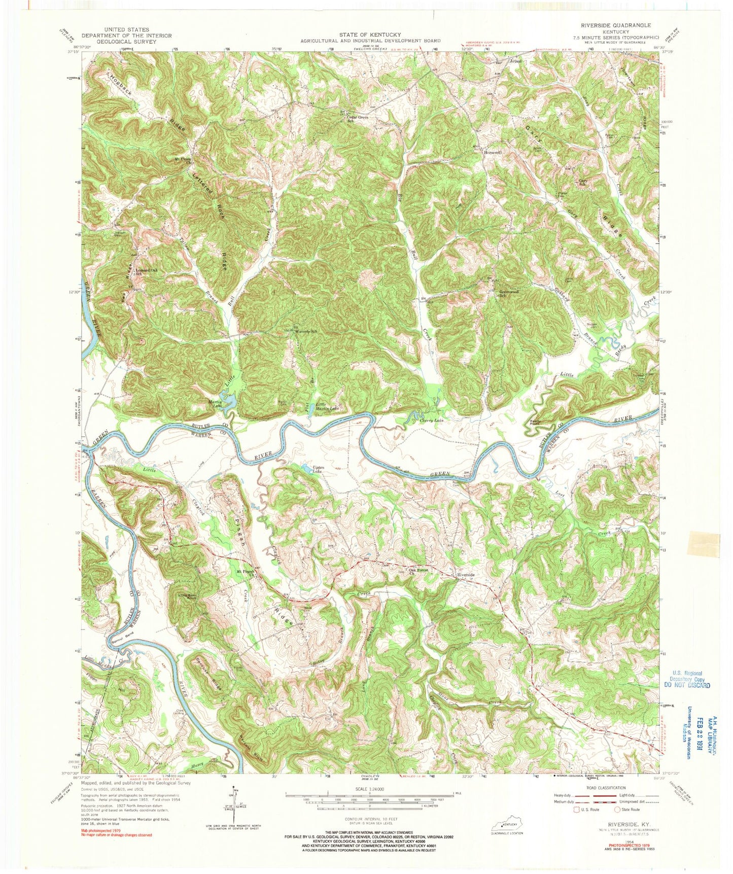 Classic USGS Riverside Kentucky 7.5'x7.5' Topo Map Image