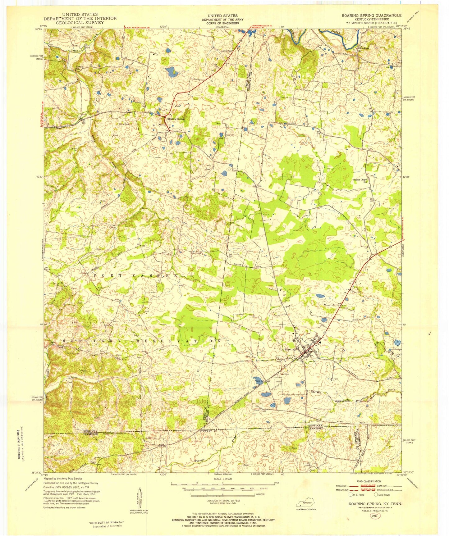 Classic USGS Roaring Spring Kentucky 7.5'x7.5' Topo Map Image