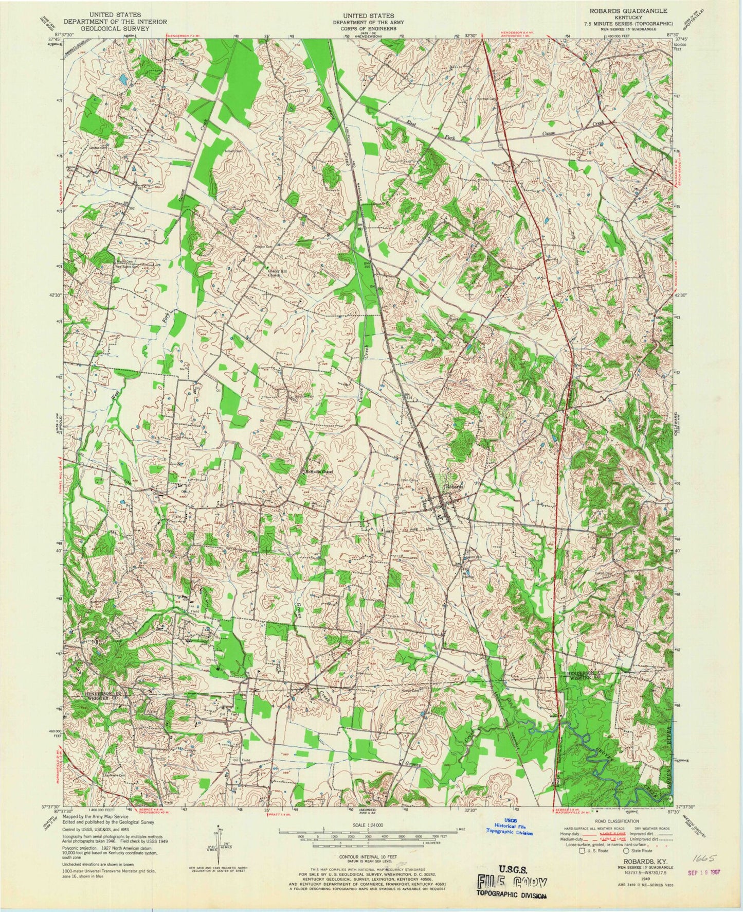 Classic USGS Robards Kentucky 7.5'x7.5' Topo Map Image