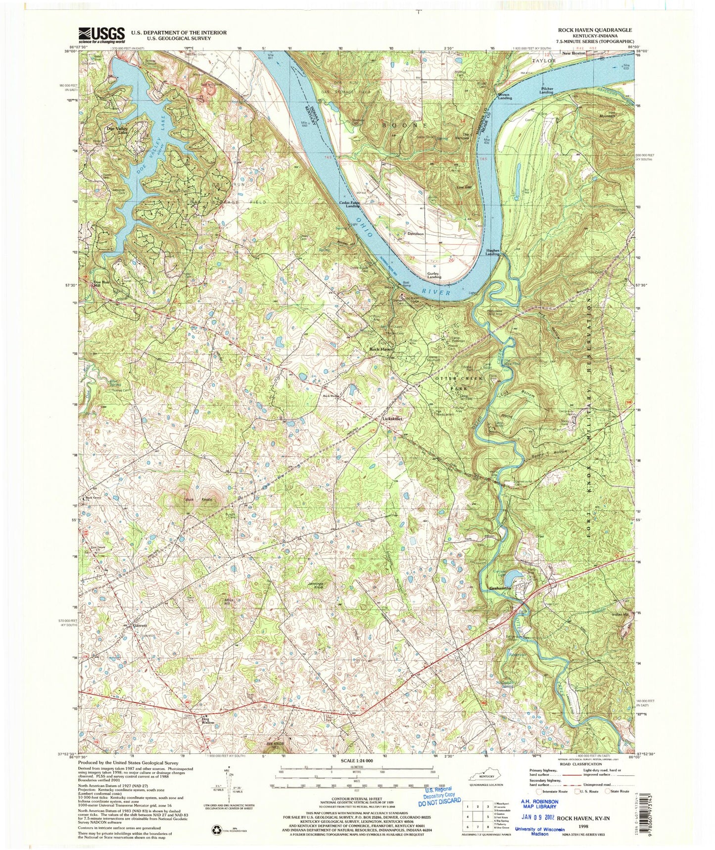 Classic USGS Rock Haven Kentucky 7.5'x7.5' Topo Map Image
