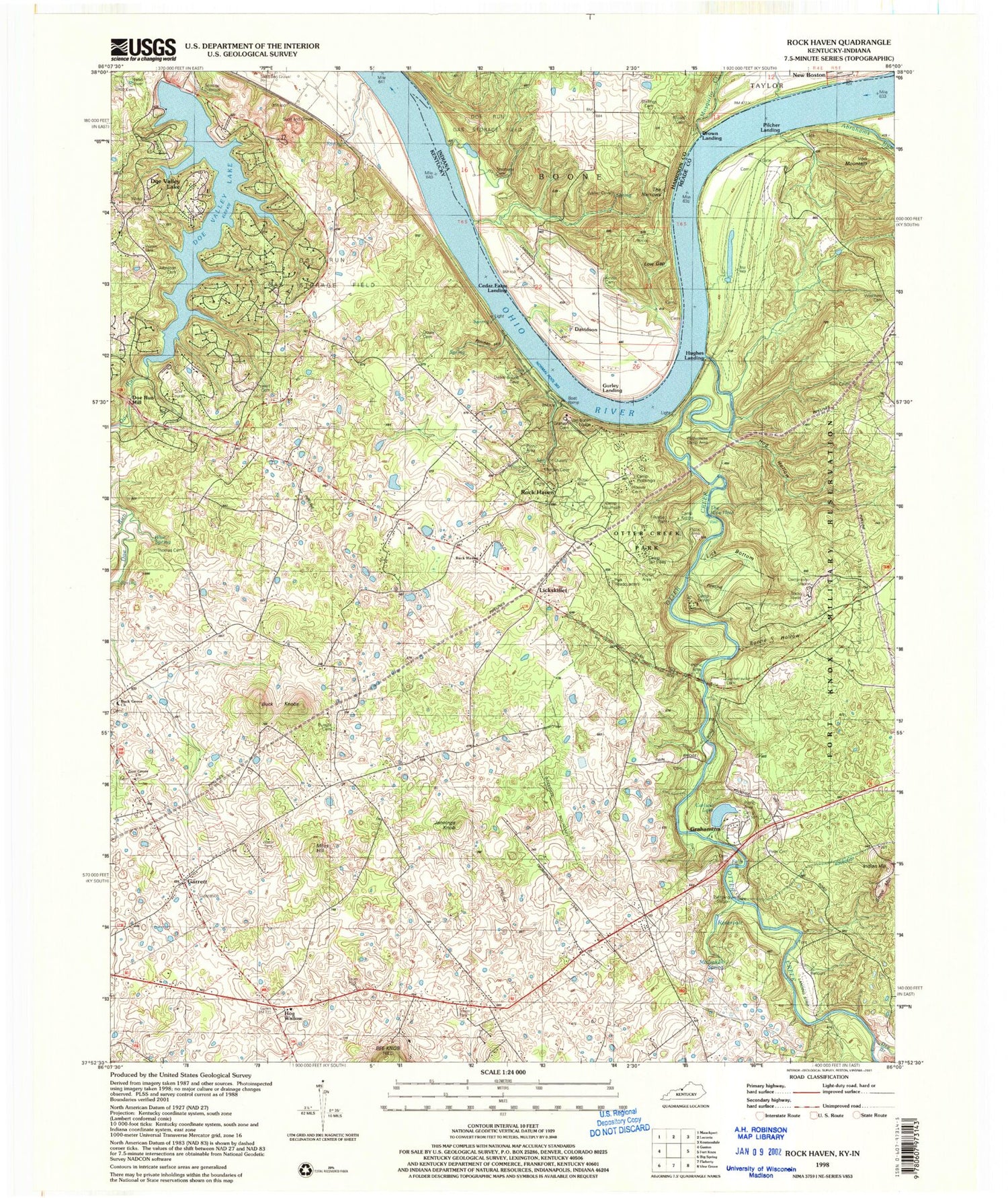 Classic USGS Rock Haven Kentucky 7.5'x7.5' Topo Map Image