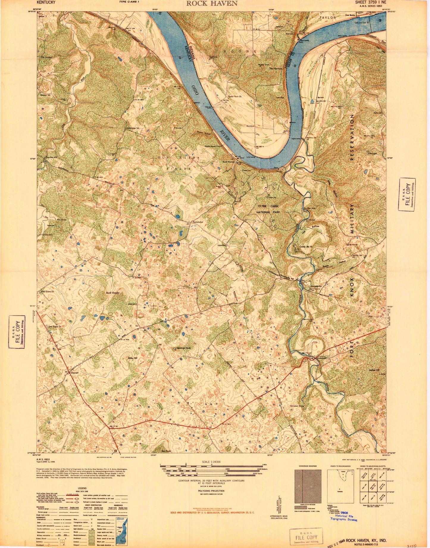 Classic USGS Rock Haven Kentucky 7.5'x7.5' Topo Map Image