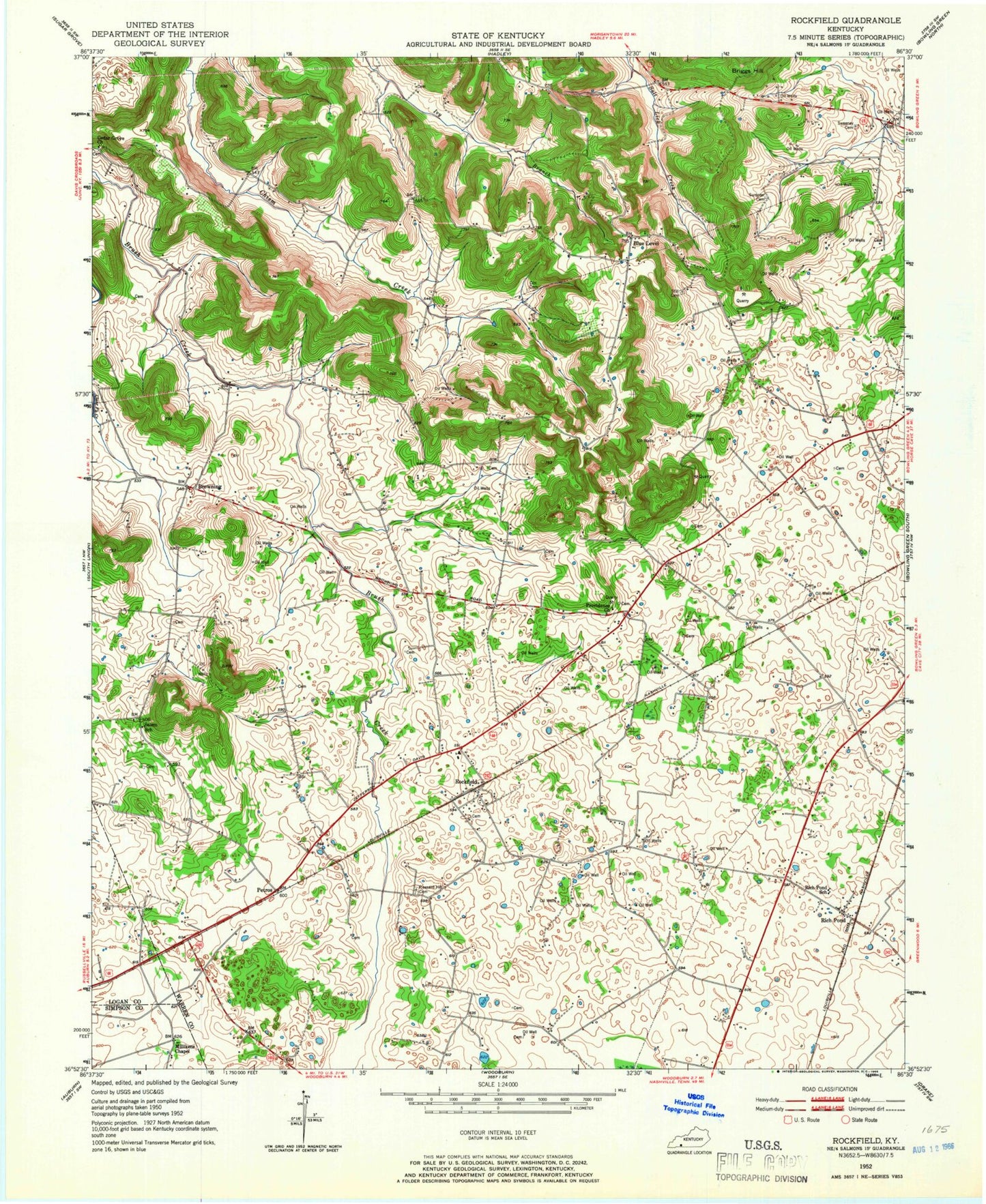 Classic USGS Rockfield Kentucky 7.5'x7.5' Topo Map Image