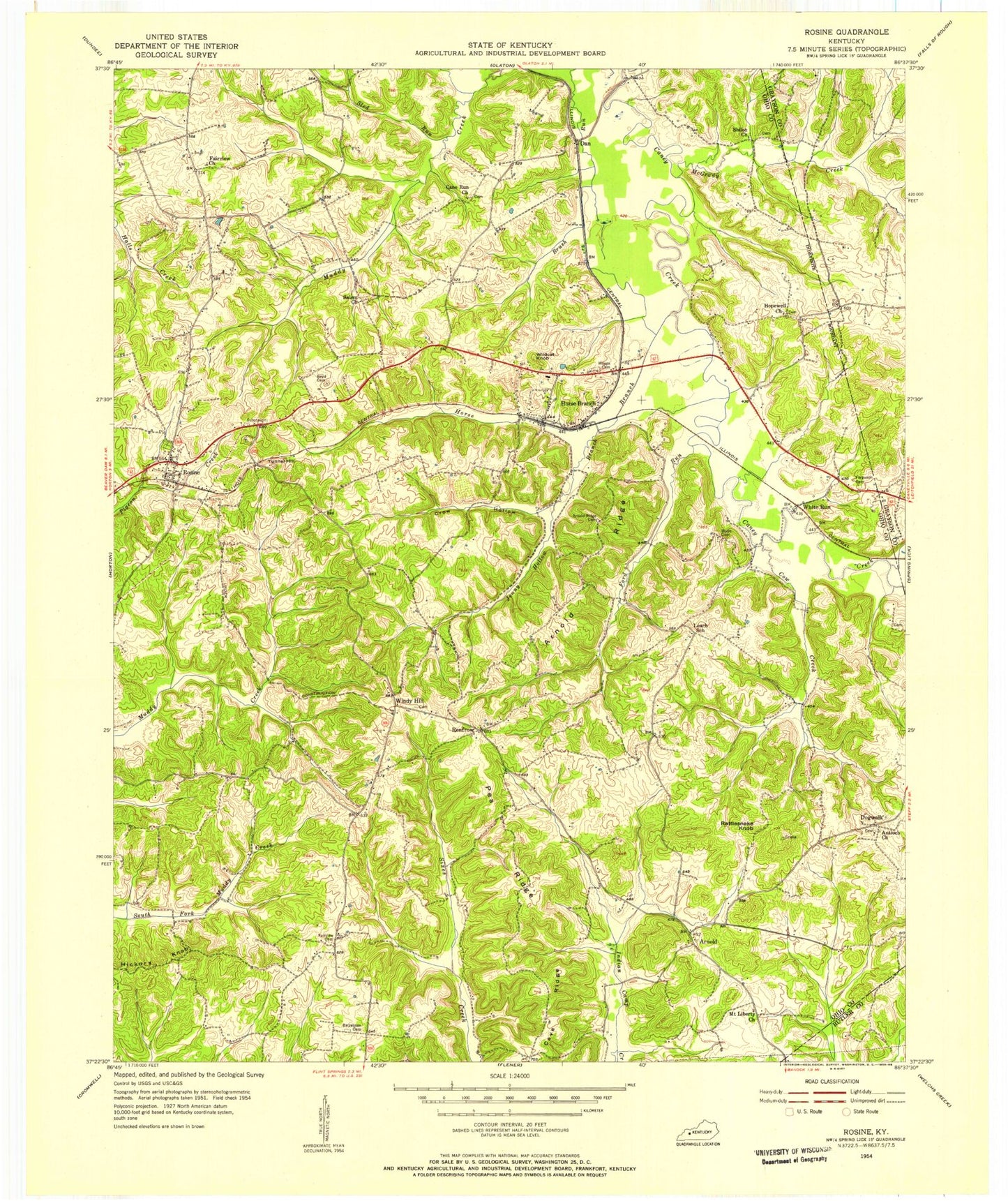 Classic USGS Rosine Kentucky 7.5'x7.5' Topo Map Image