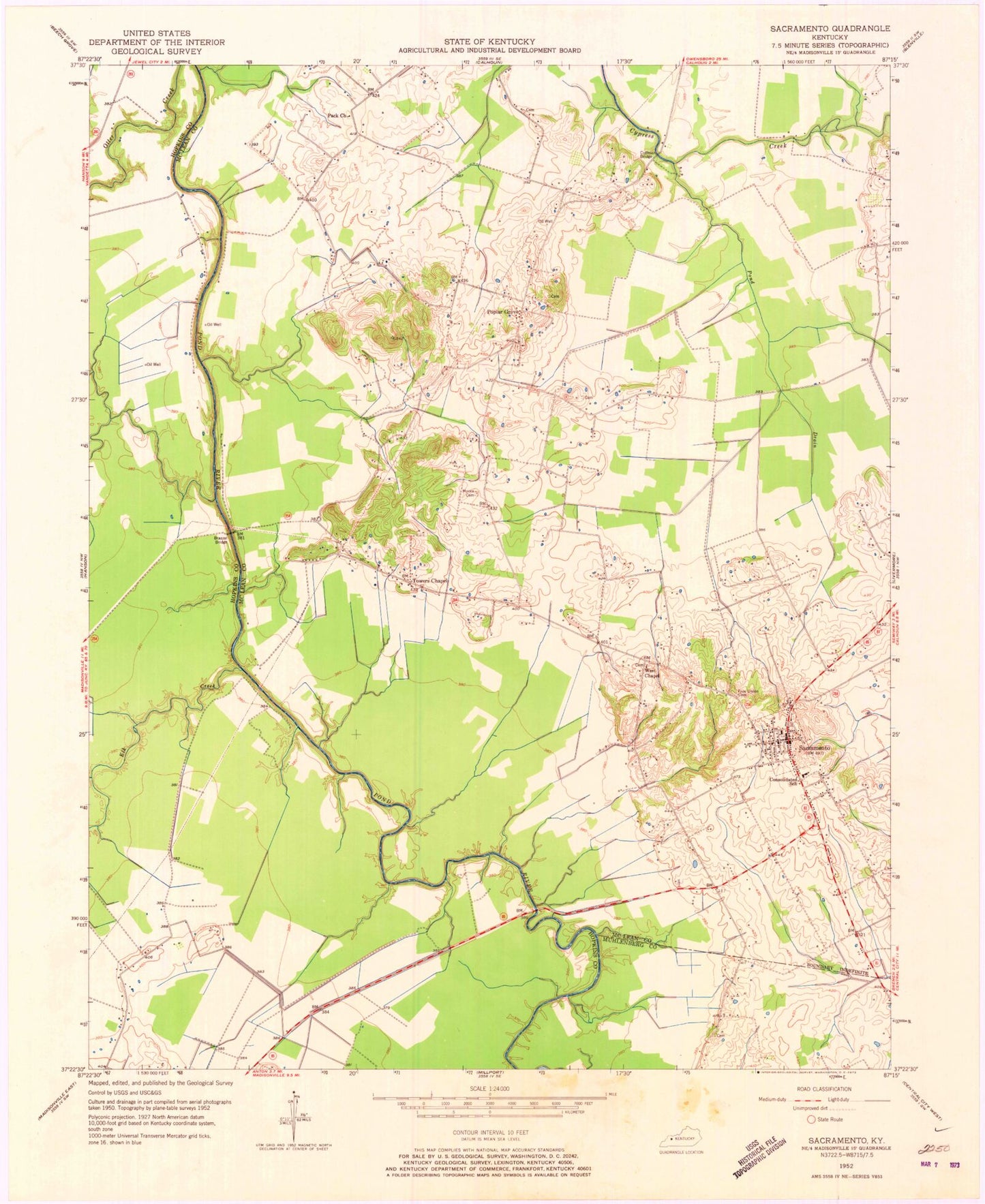 Classic USGS Sacramento Kentucky 7.5'x7.5' Topo Map Image
