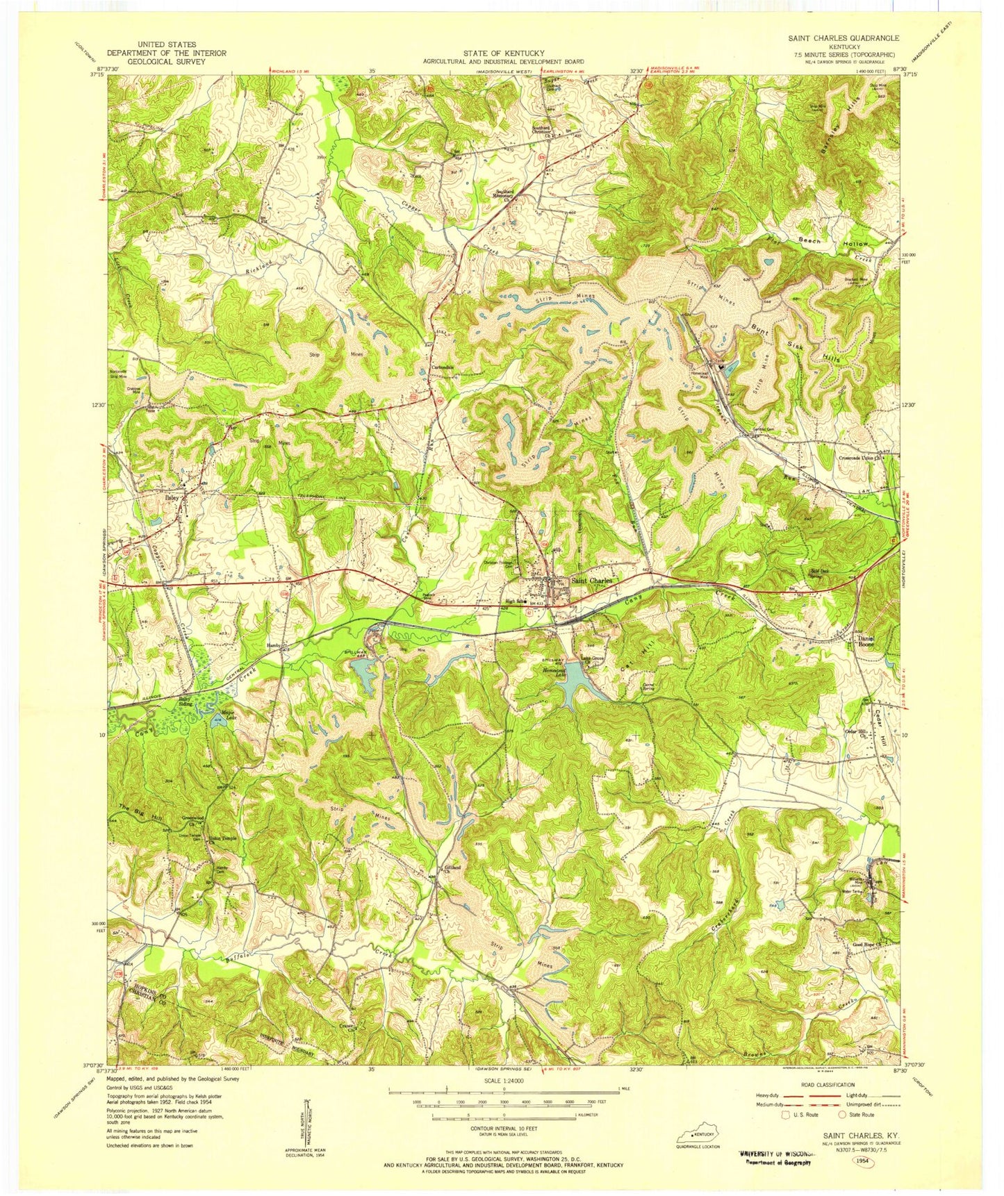 Classic USGS Saint Charles Kentucky 7.5'x7.5' Topo Map Image