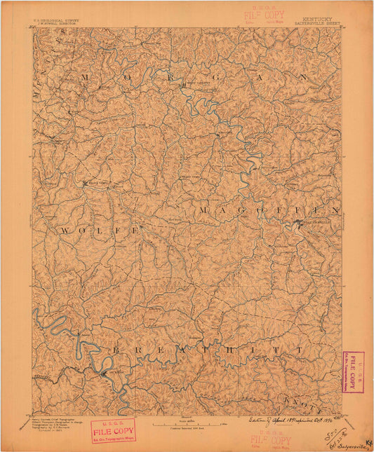 Historic 1891 Saylersville Kentucky 30'x30' Topo Map Image