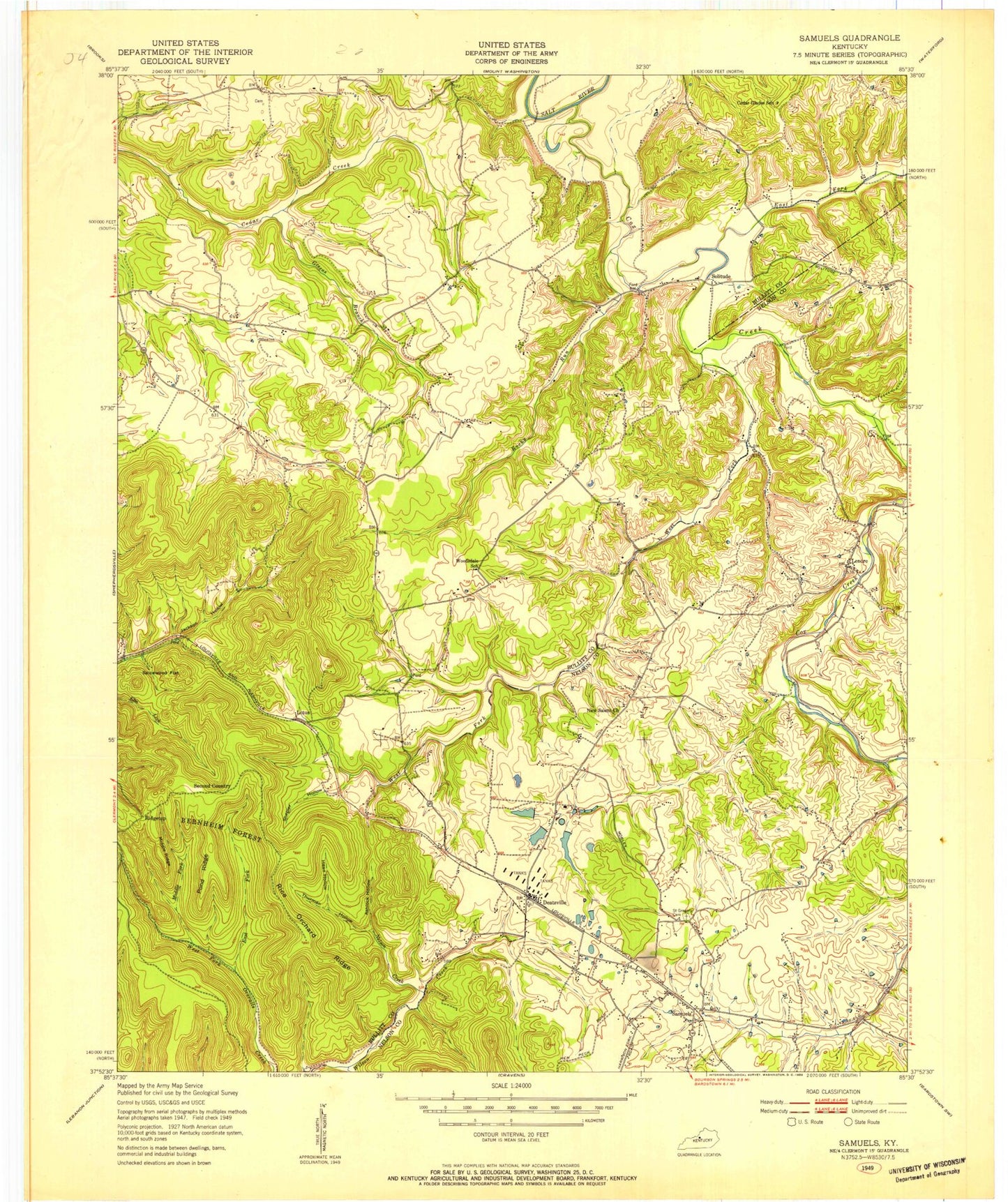 Classic USGS Samuels Kentucky 7.5'x7.5' Topo Map Image