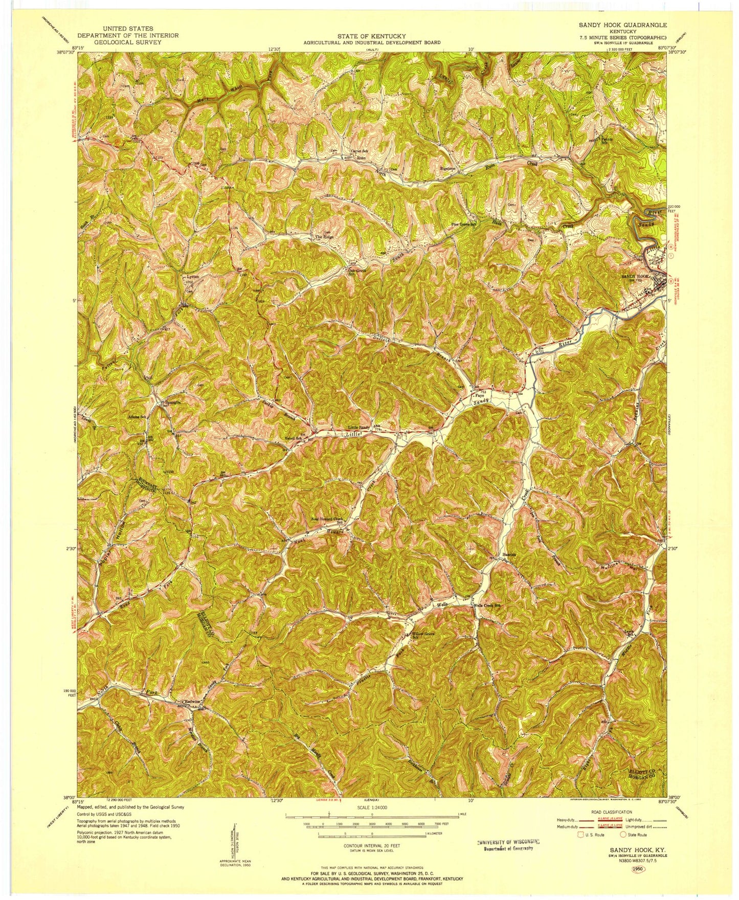 Classic USGS Sandy Hook Kentucky 7.5'x7.5' Topo Map Image