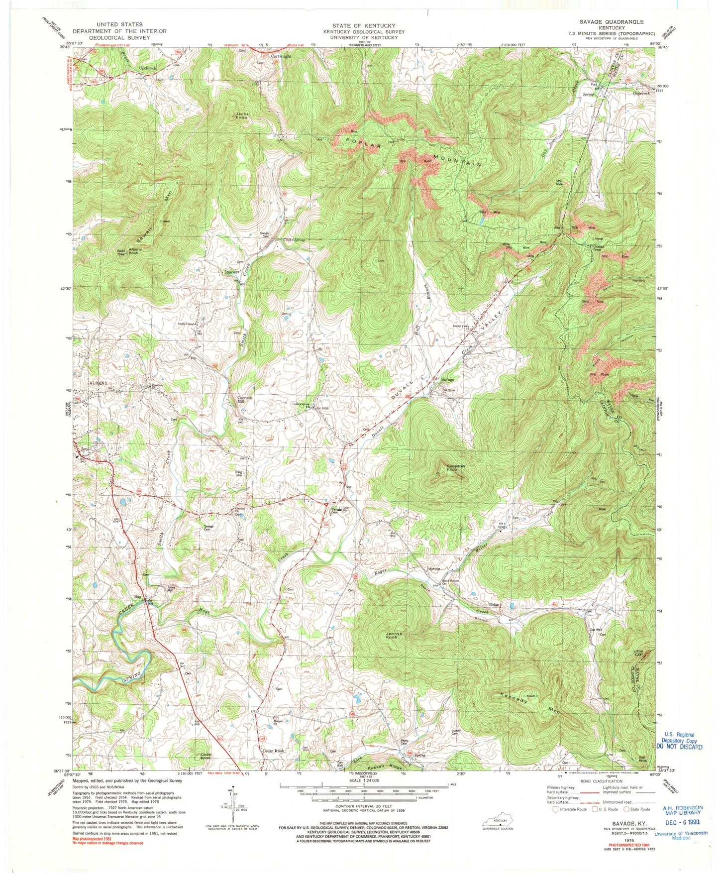 Classic USGS Savage Kentucky 7.5'x7.5' Topo Map Image