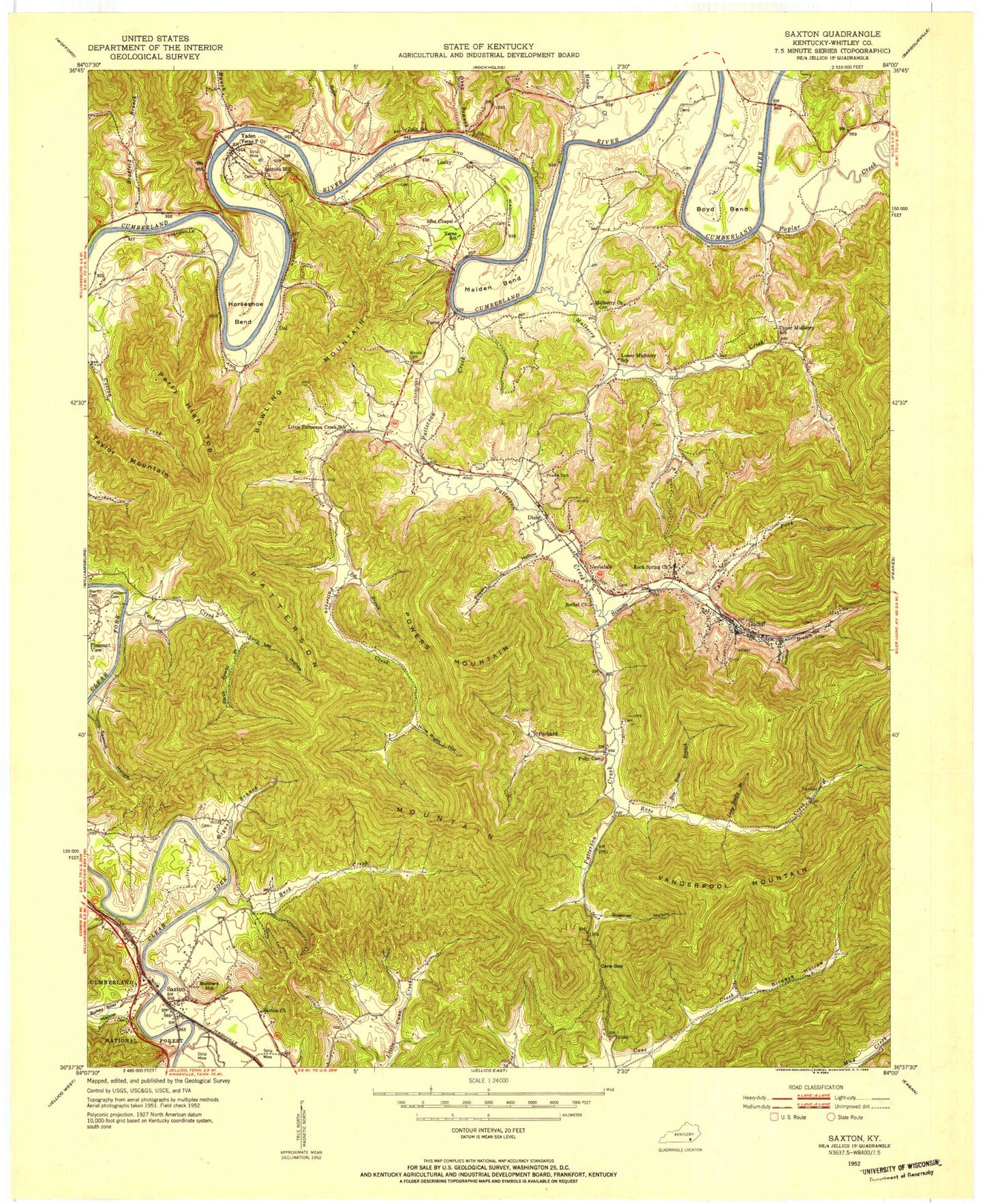 Classic USGS Saxton Kentucky 7.5'x7.5' Topo Map Image