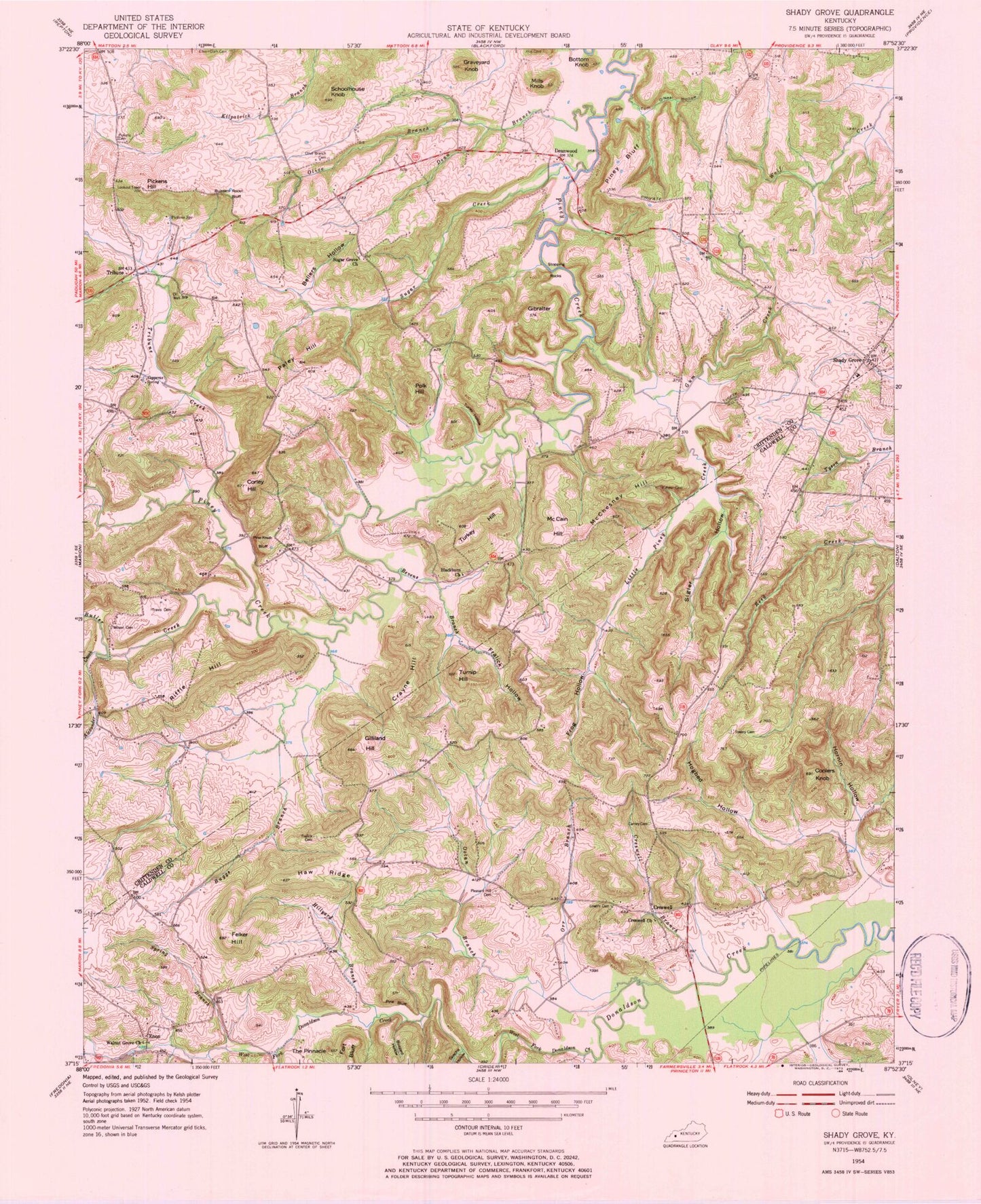 Classic USGS Shady Grove Kentucky 7.5'x7.5' Topo Map Image