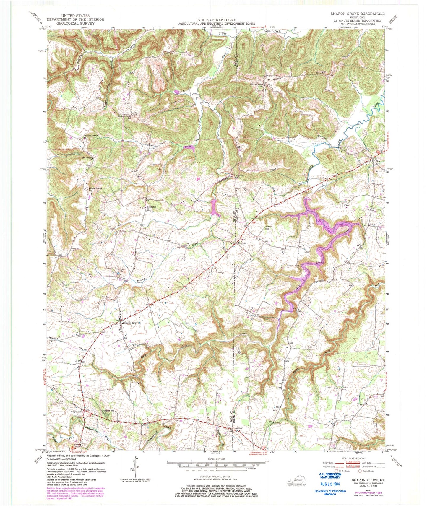 Classic USGS Sharon Grove Kentucky 7.5'x7.5' Topo Map Image