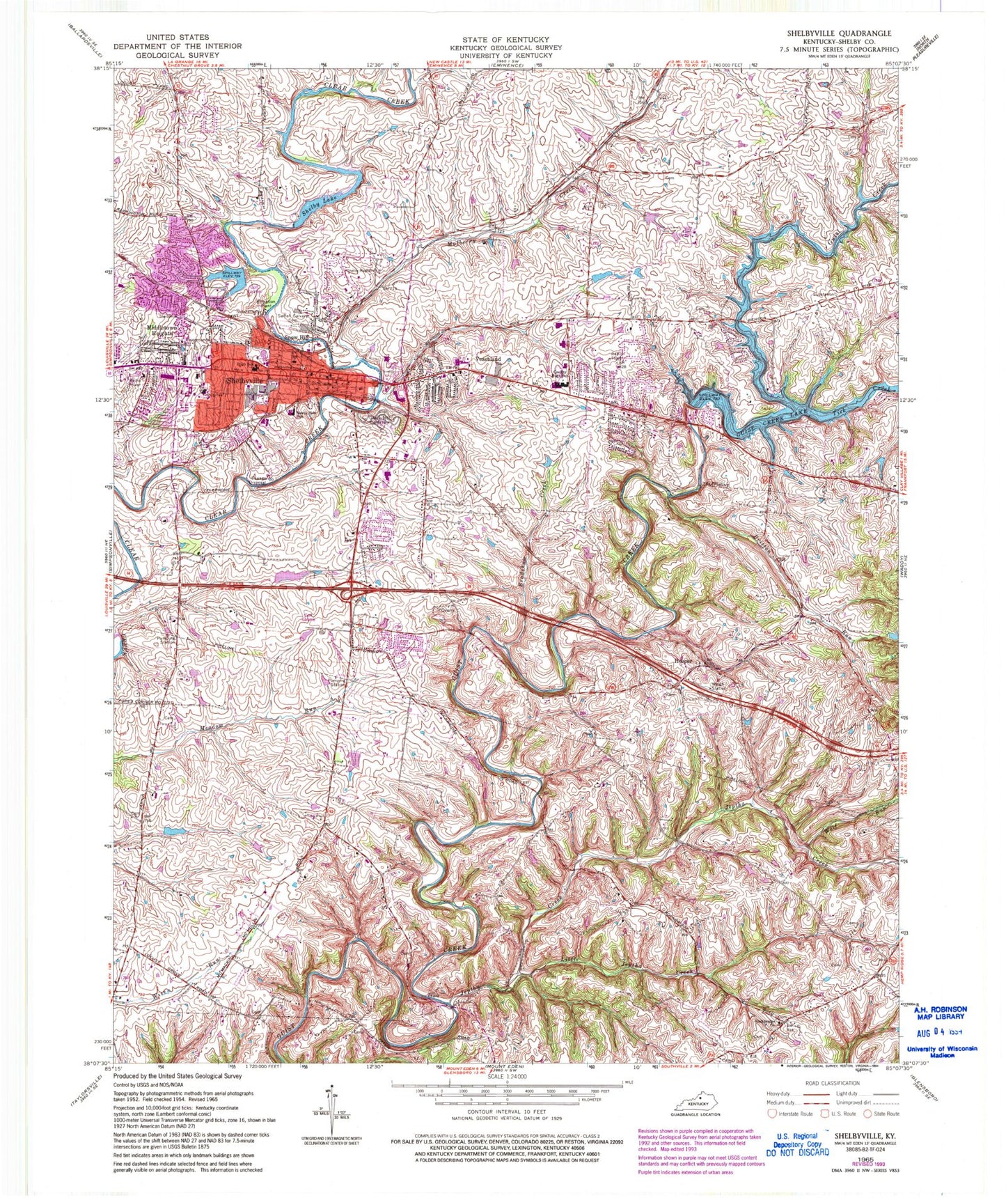 Classic USGS Shelbyville Kentucky 7.5'x7.5' Topo Map Image