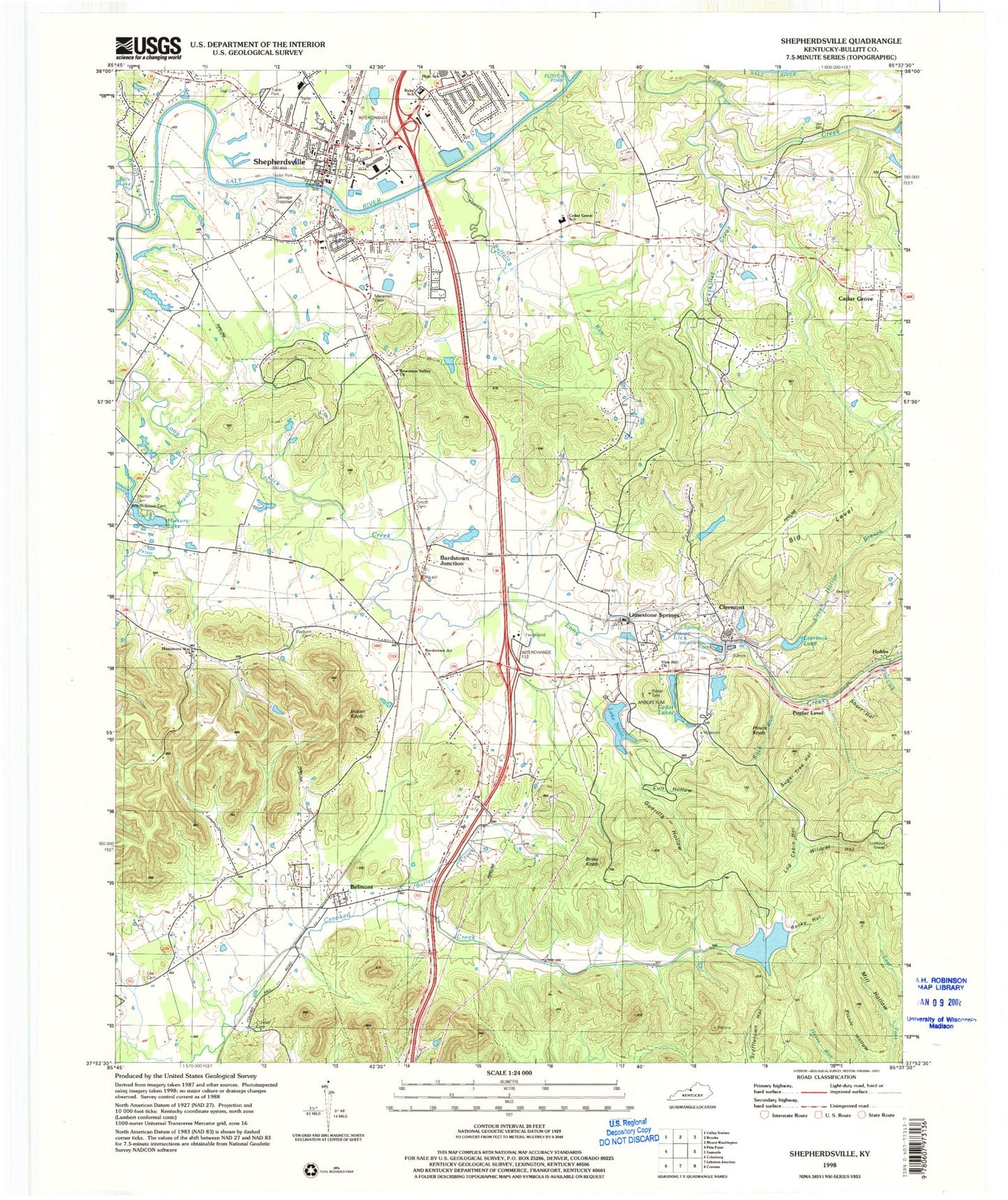 Classic USGS Shepherdsville Kentucky 7.5'x7.5' Topo Map Image