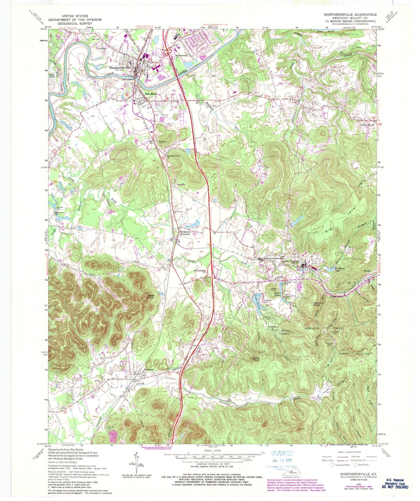 Classic USGS Shepherdsville Kentucky 7.5'x7.5' Topo Map Image