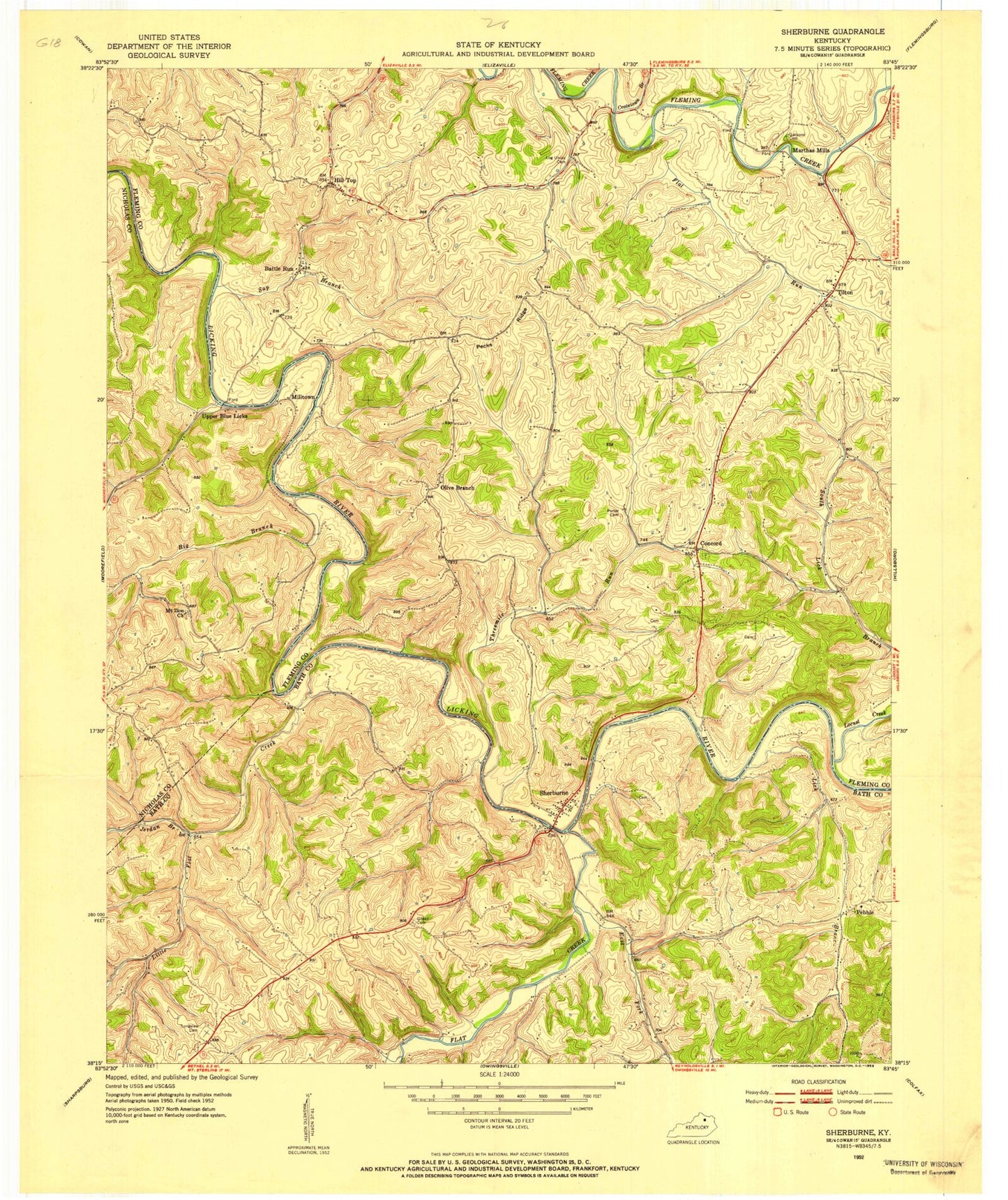 Classic USGS Sherburne Kentucky 7.5'x7.5' Topo Map Image