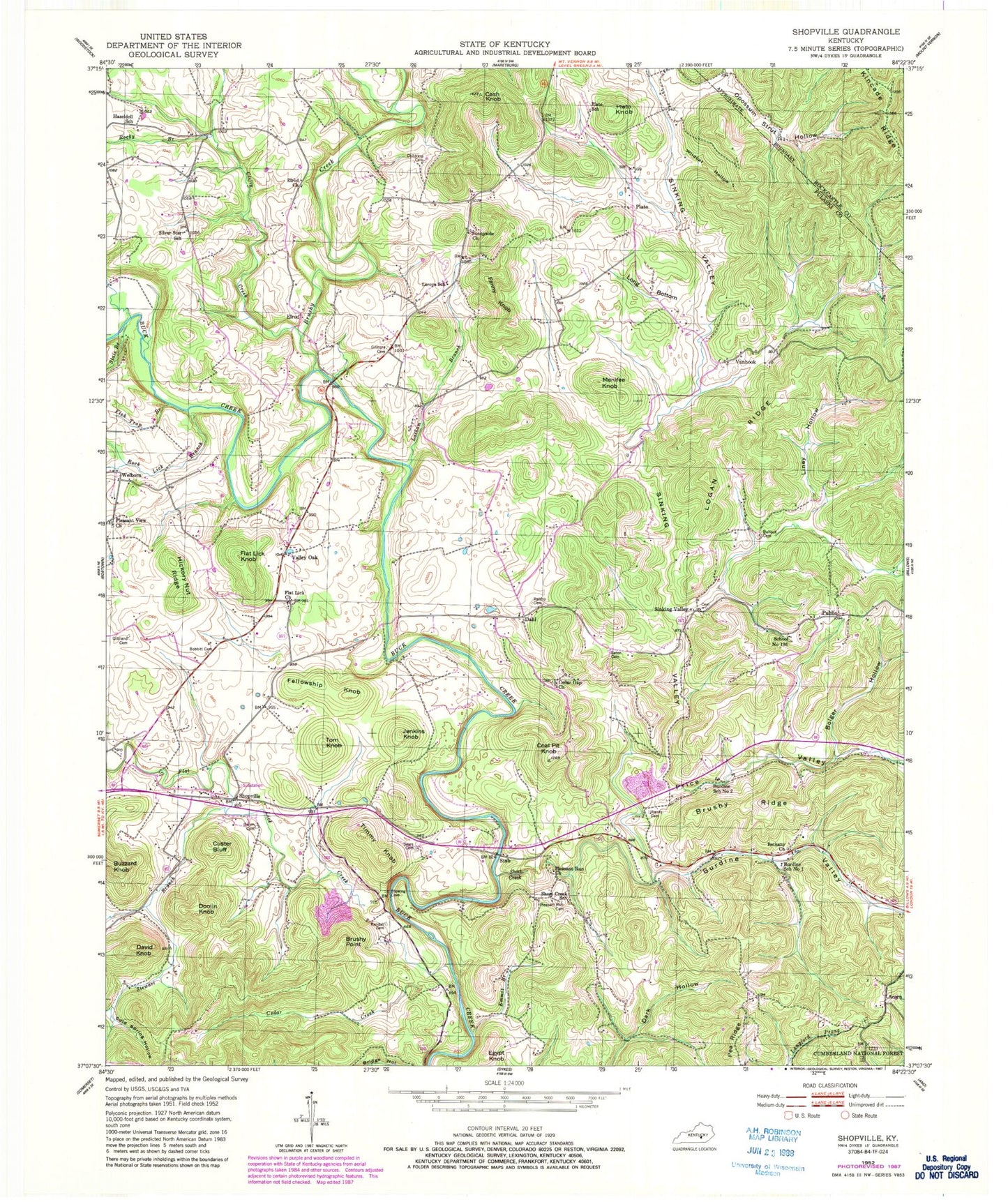 Classic USGS Shopville Kentucky 7.5'x7.5' Topo Map Image