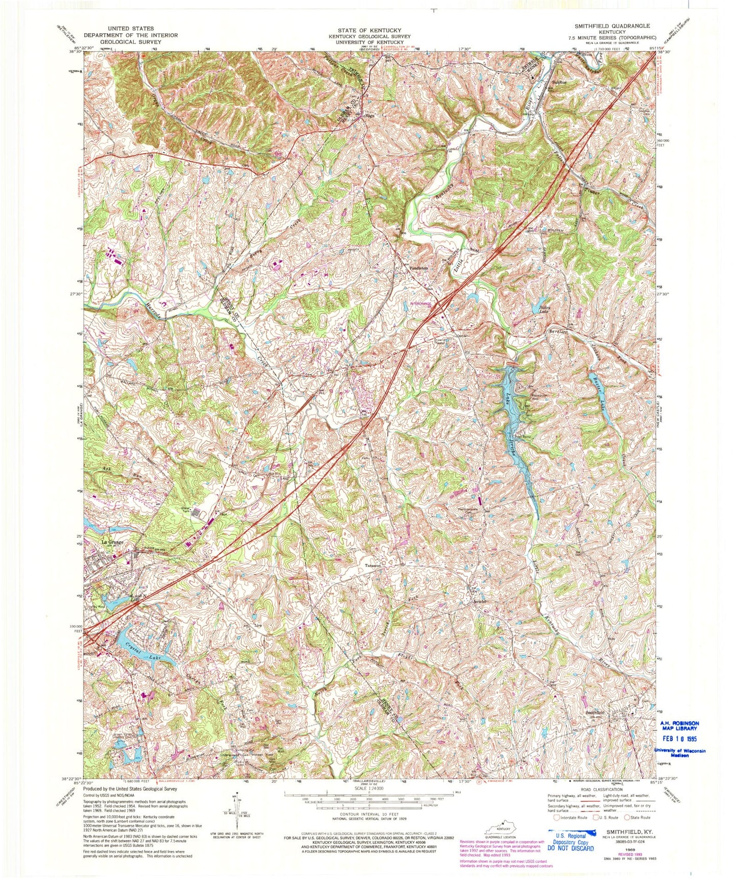 Classic USGS Smithfield Kentucky 7.5'x7.5' Topo Map Image