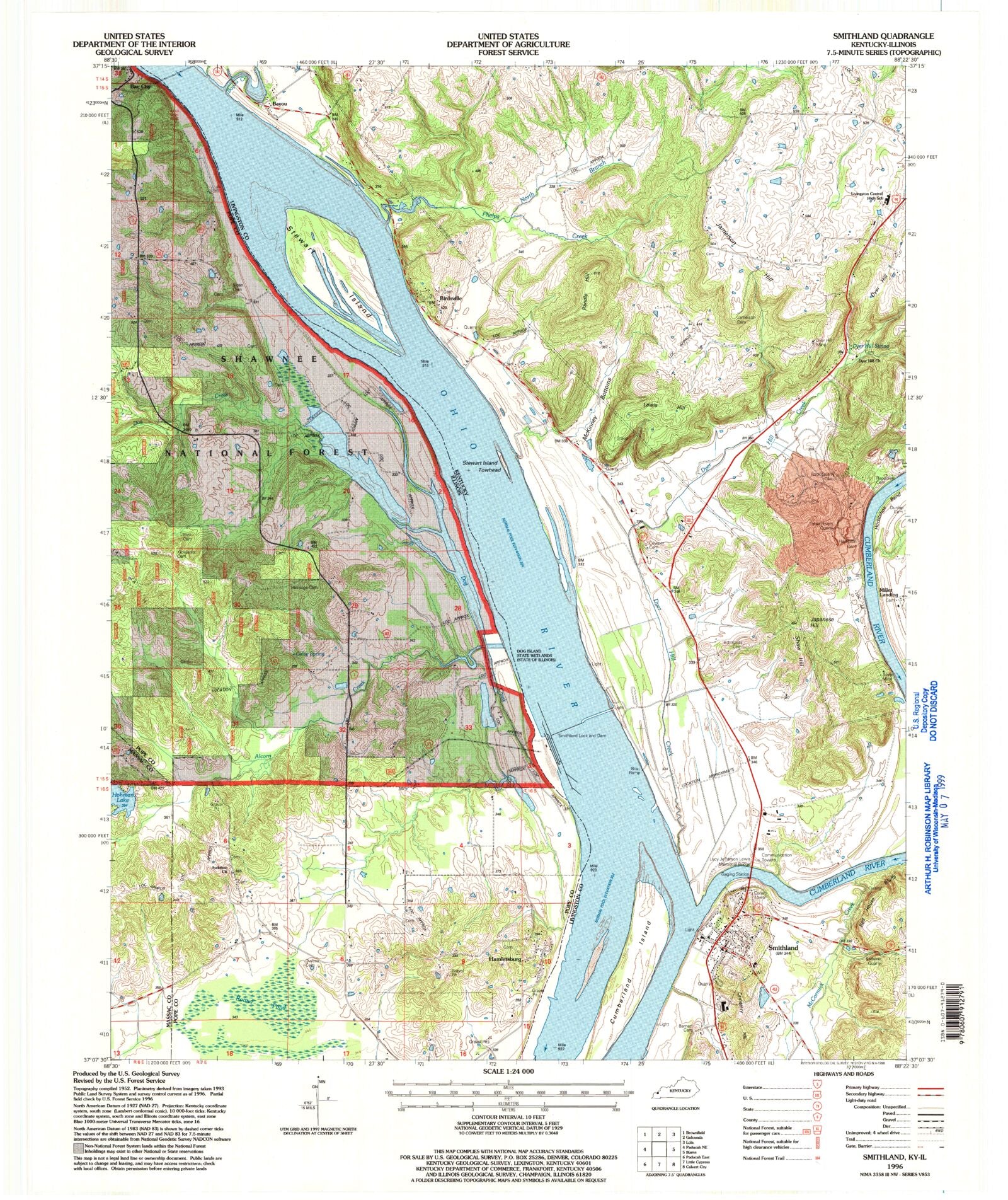 Classic USGS Smithland Kentucky 7.5'x7.5' Topo Map MyTopo Map Store