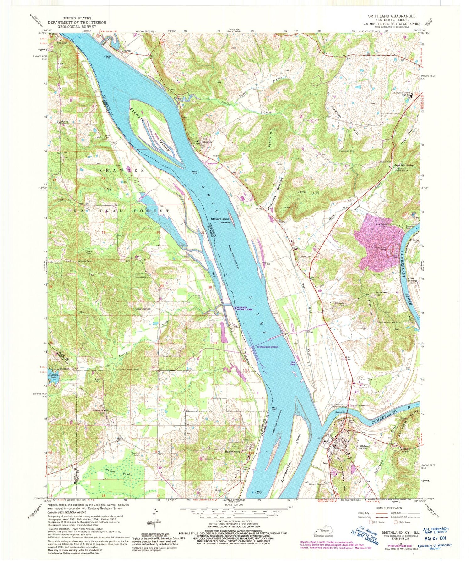 Classic USGS Smithland Kentucky 7.5'x7.5' Topo Map Image